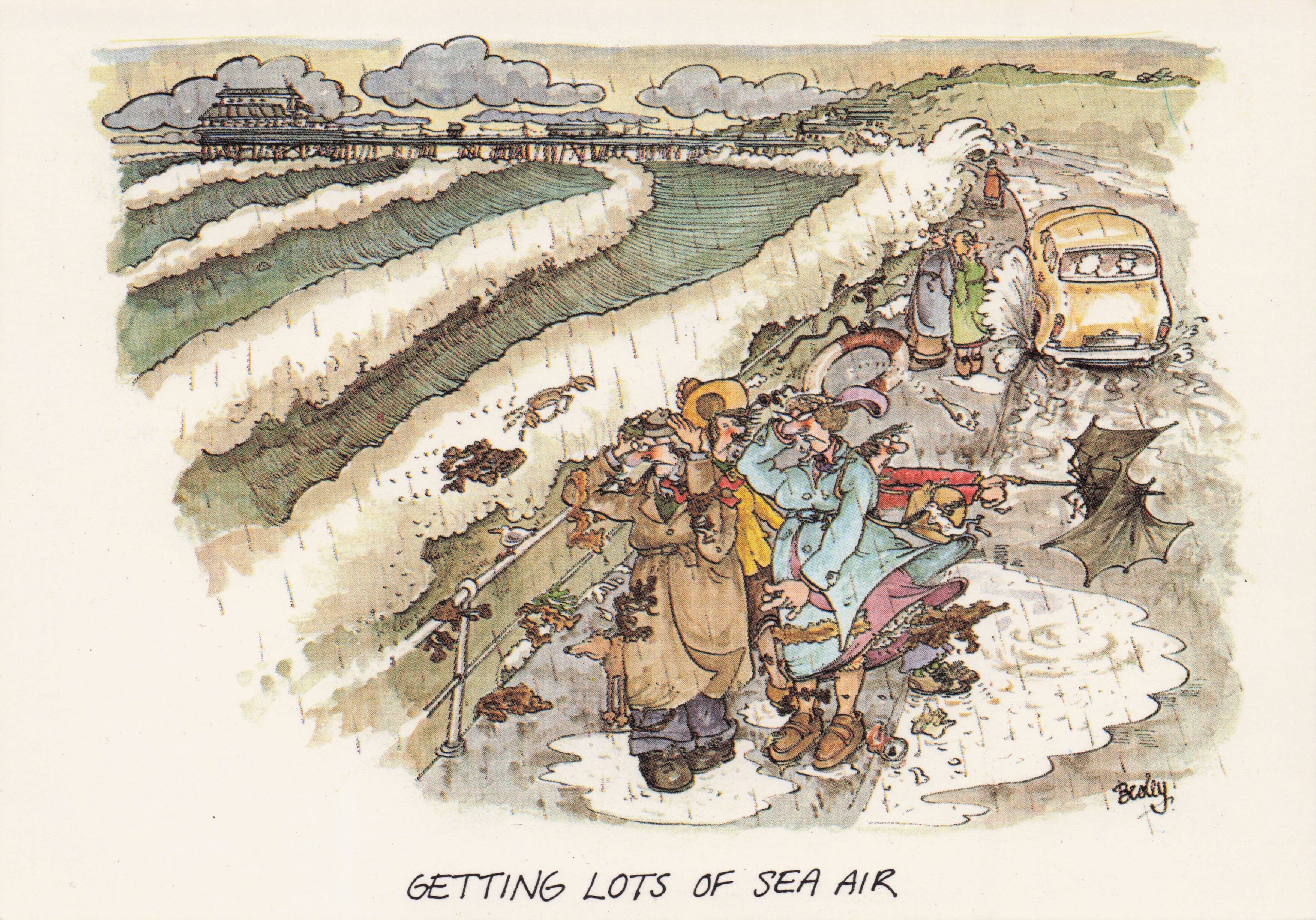 Disaster Weather Sea Holiday From Hell Car Breakdown Comic Postcard