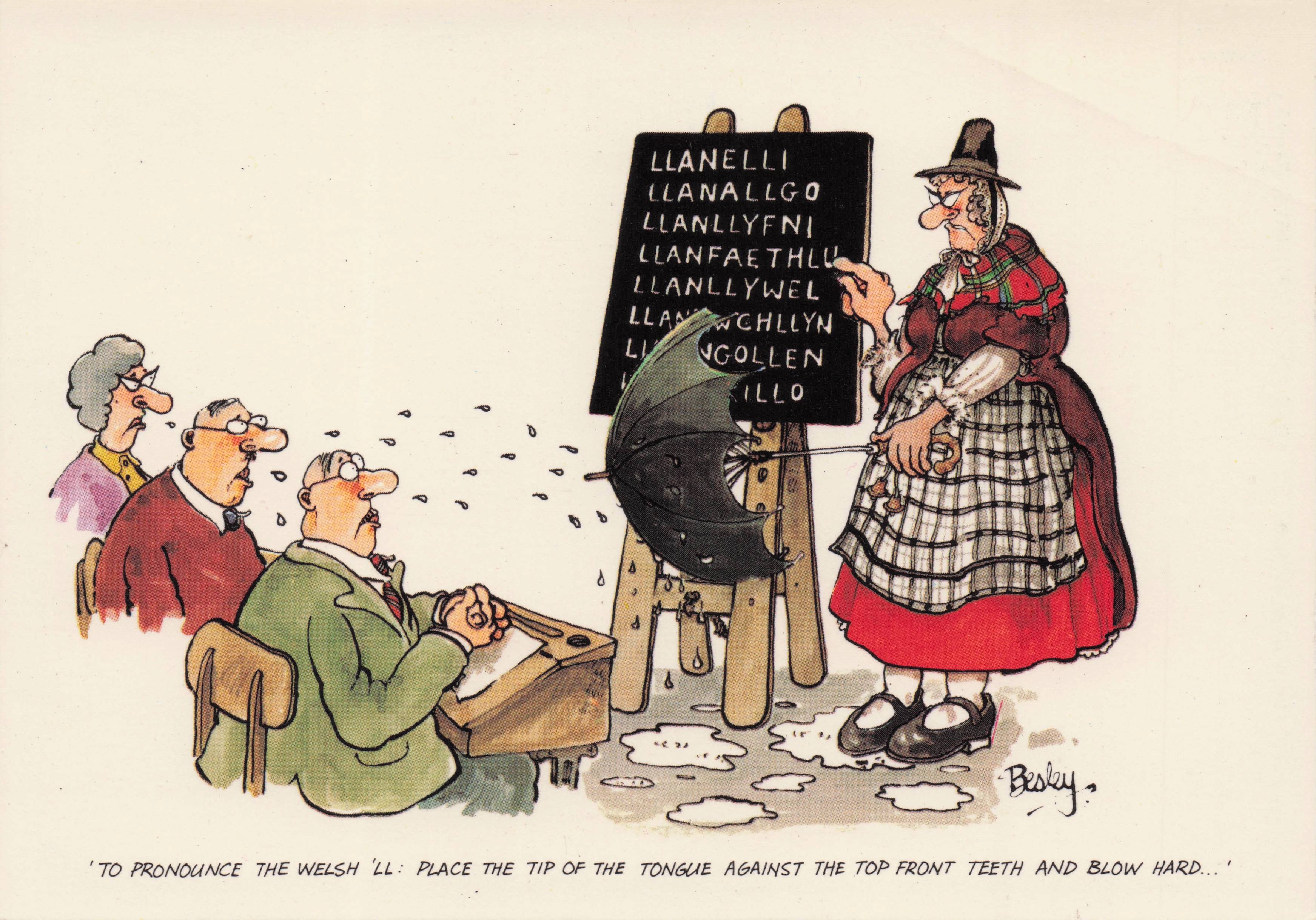 Llanfair Welsh School Teacher Spelling Wales Town Name Class Comic Postcard