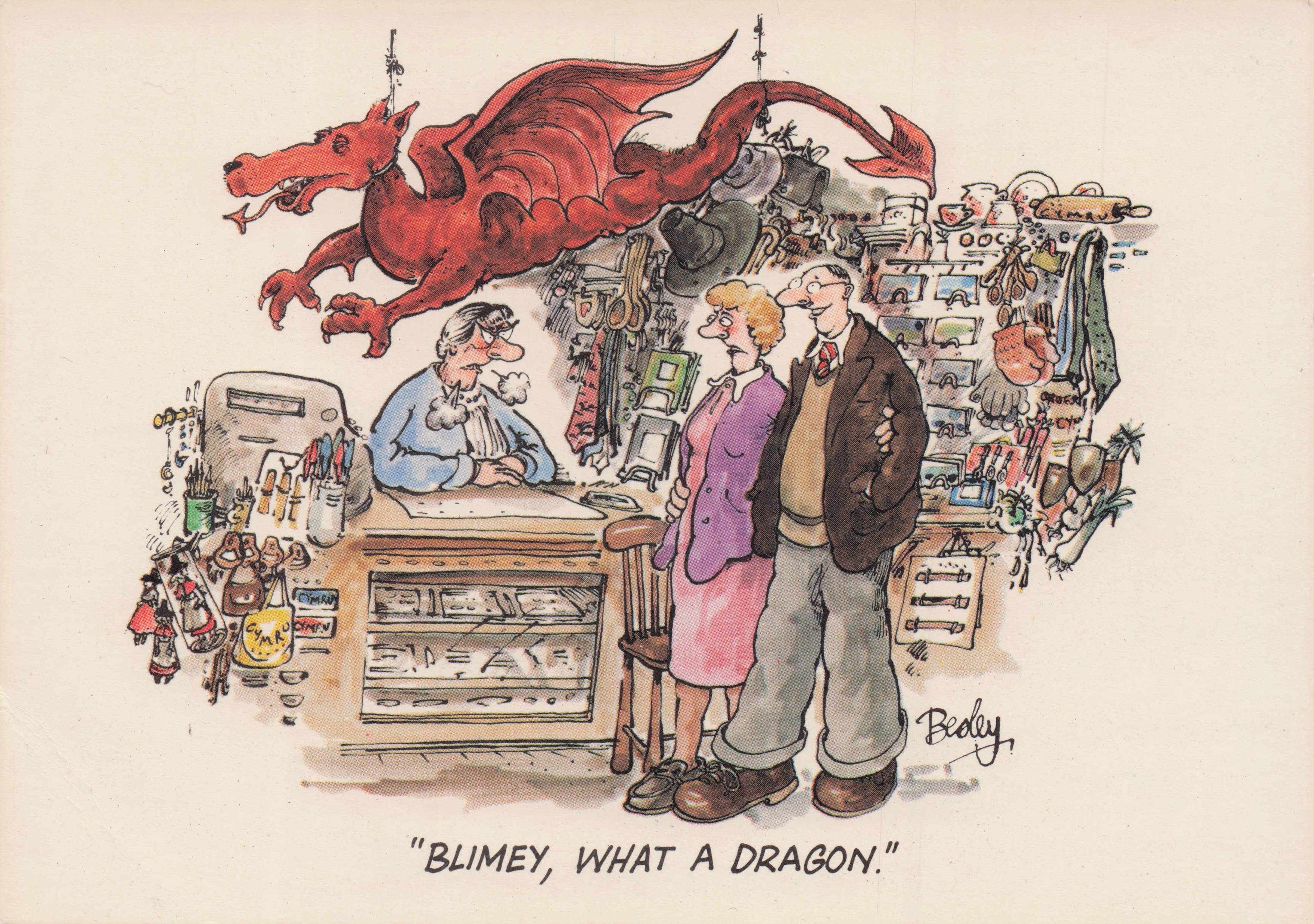 Welsh Novelty Joke Gift Tourist Shop Giant Red Dragon Wales Comic Postcard