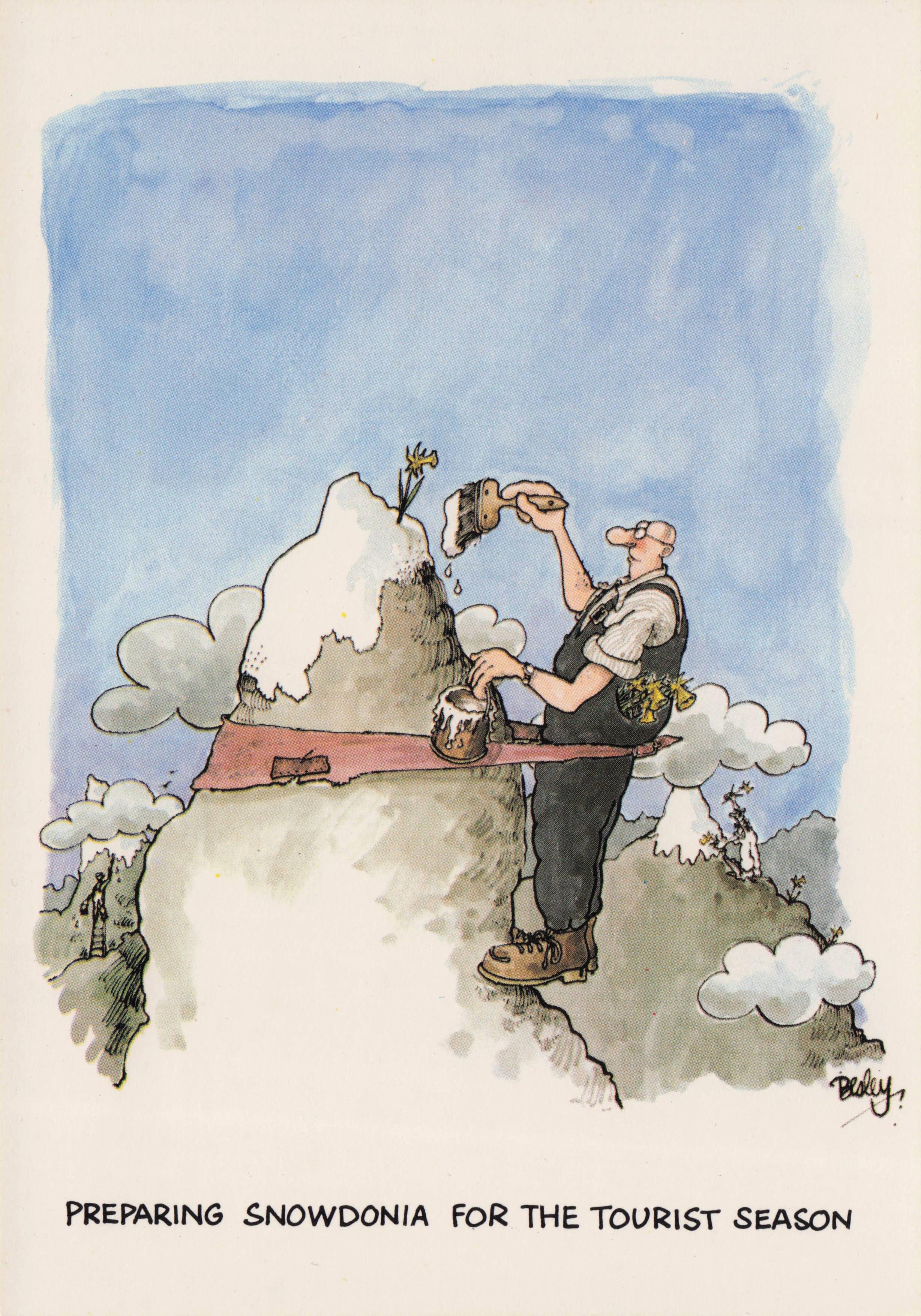 Painter & Decorator On Snowdon Mountain Summit Wales Welsh Comic Postcard