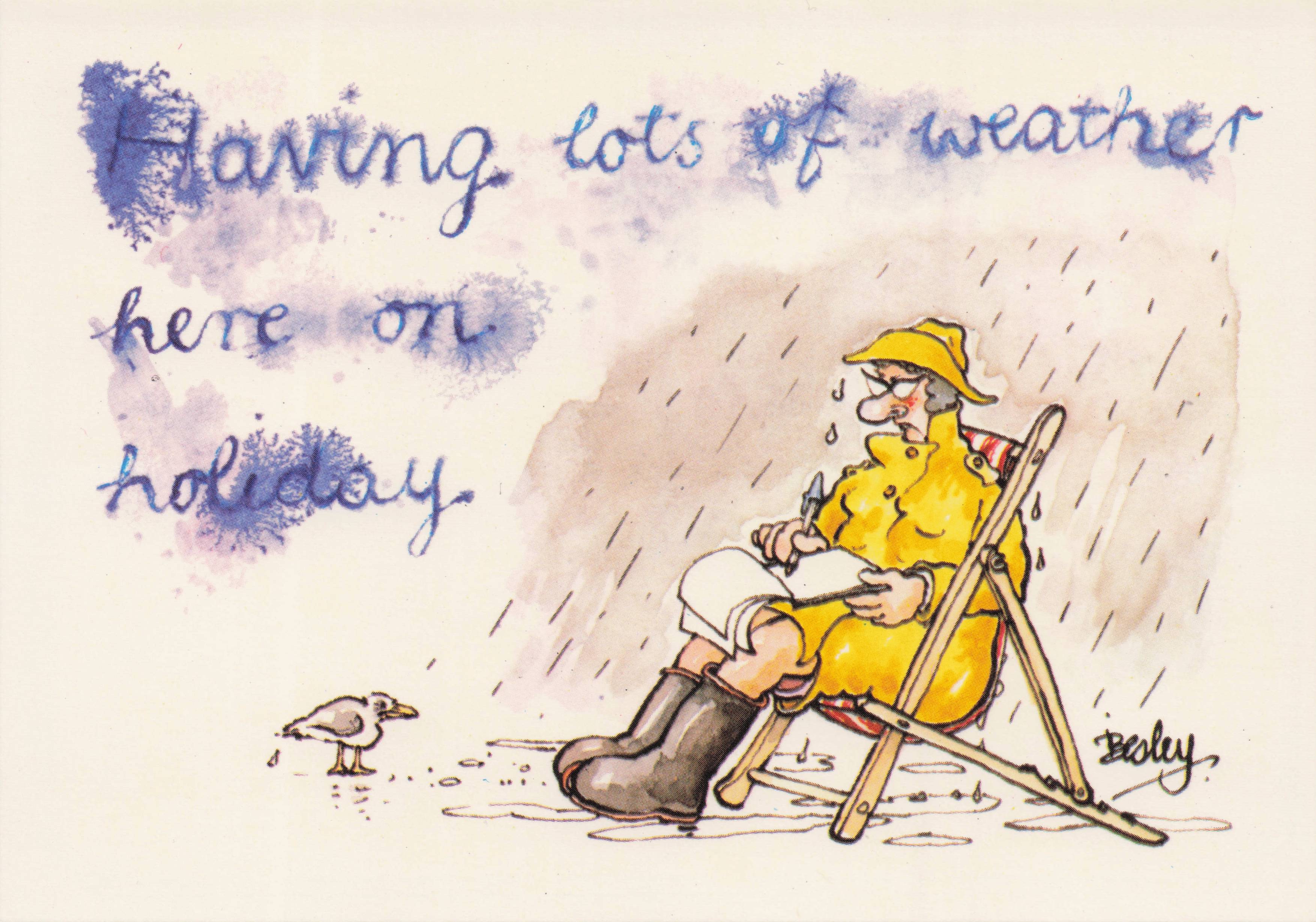 Disaster Holiday Weather Rain Storms Smudge Writing Letter Comic Postcard