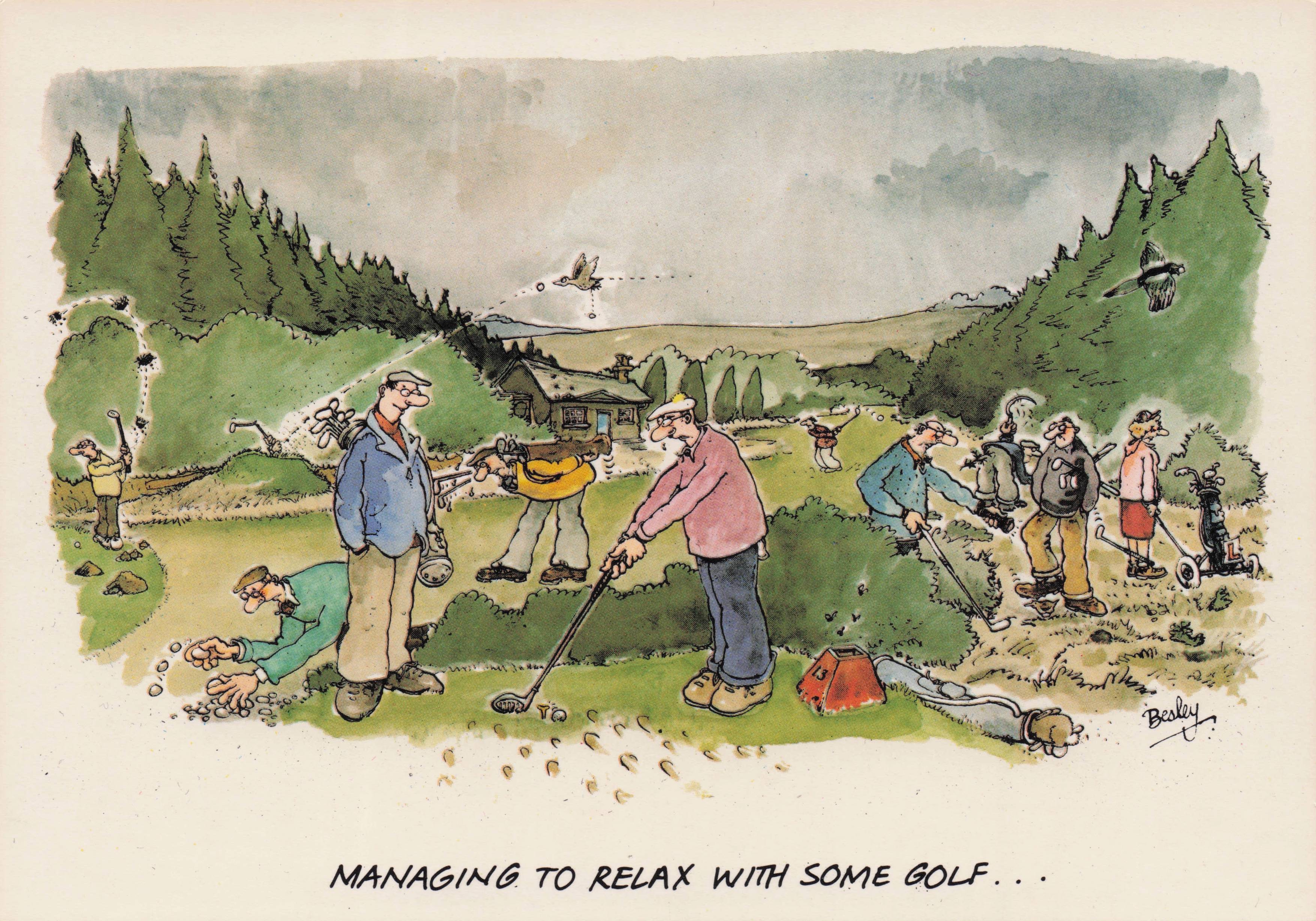 Golf Relaxation Golfing Holiday Driving Range Swing With Club Comic Postcard