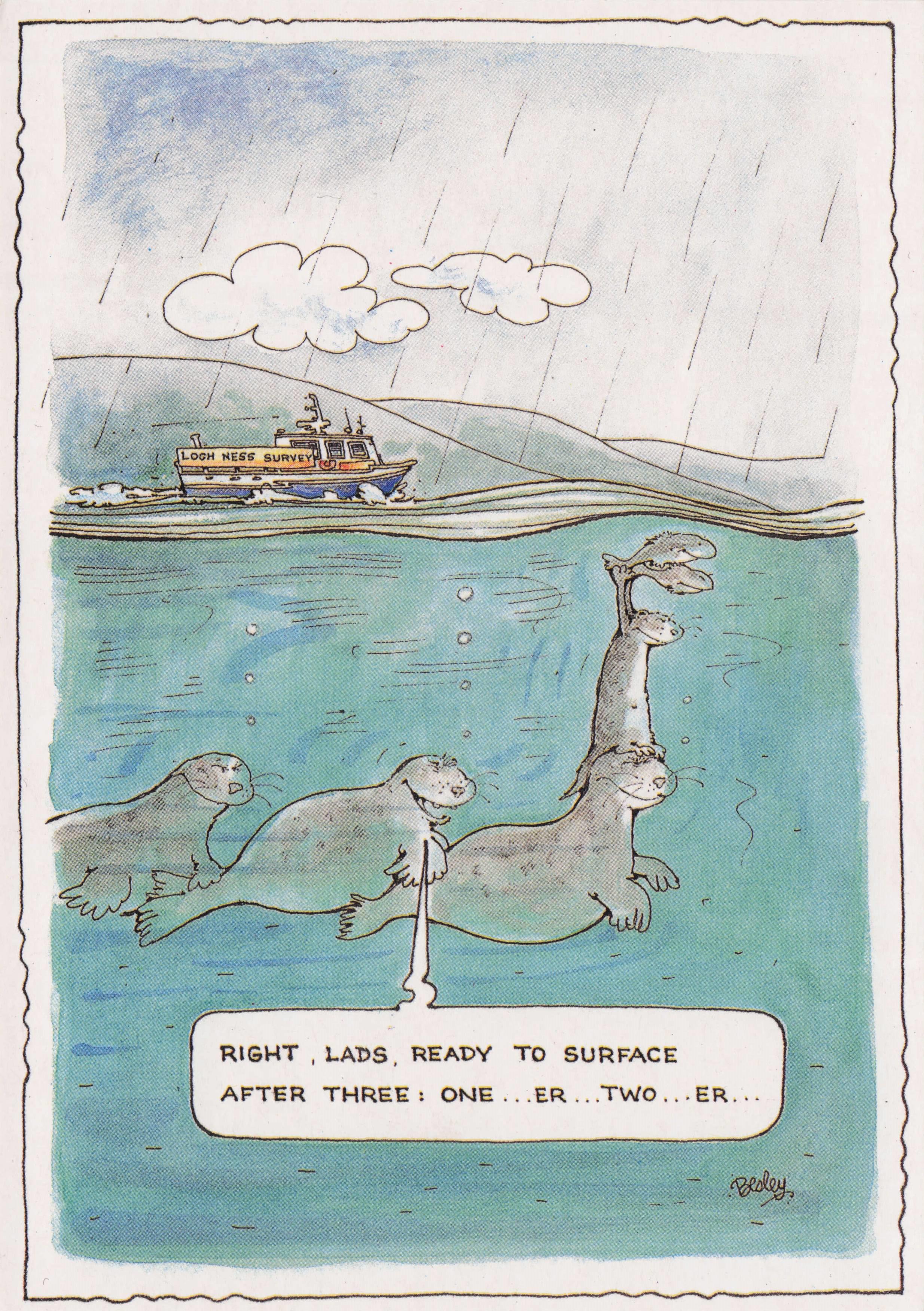 Sea Lions Seals Doing Aquatic Water Games Piggy Back By Ship Comic Postcard