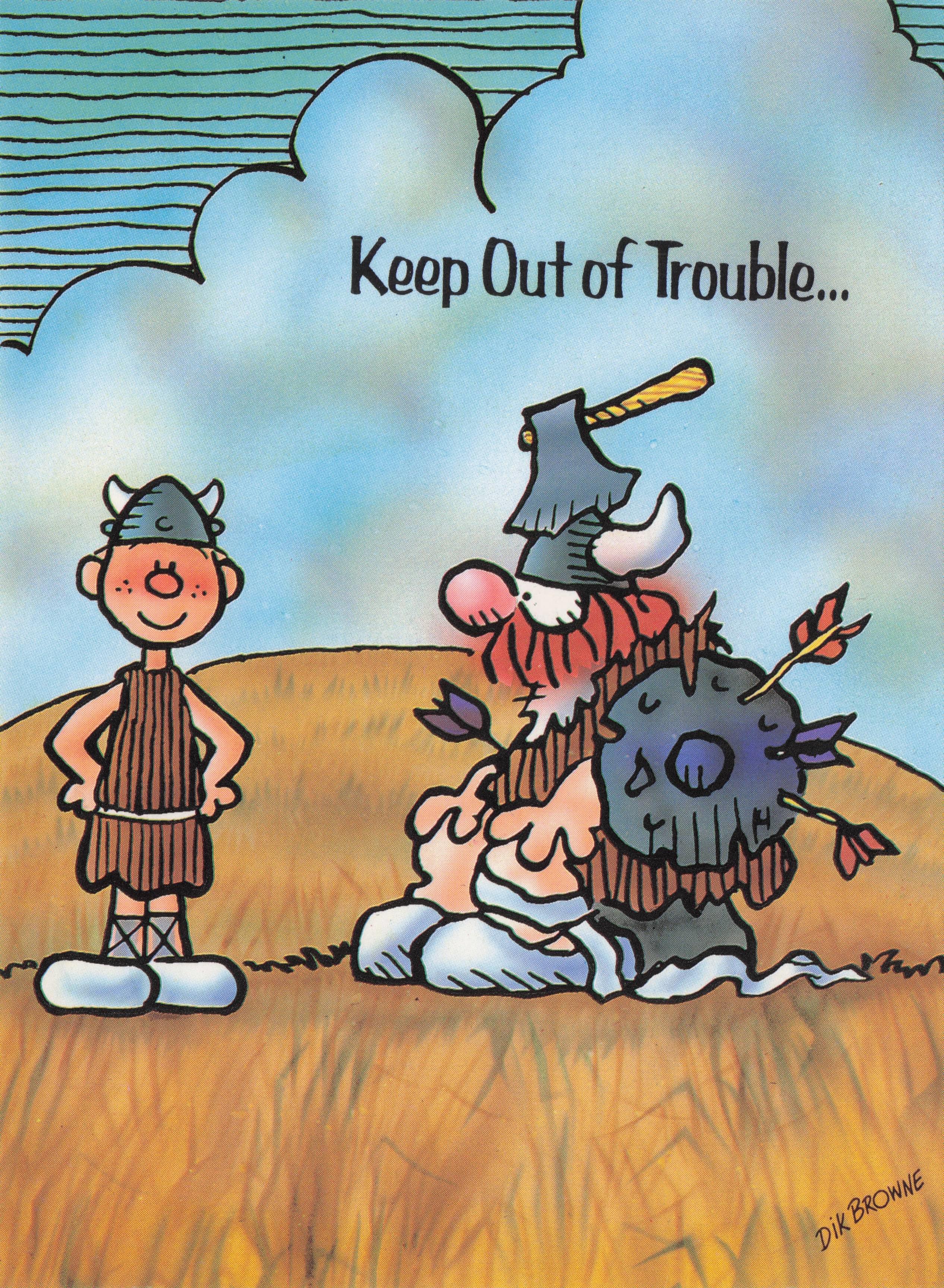 Viking Axe Stuck In Helmet Archery Arrows In Shield Disaster Comic Postcard