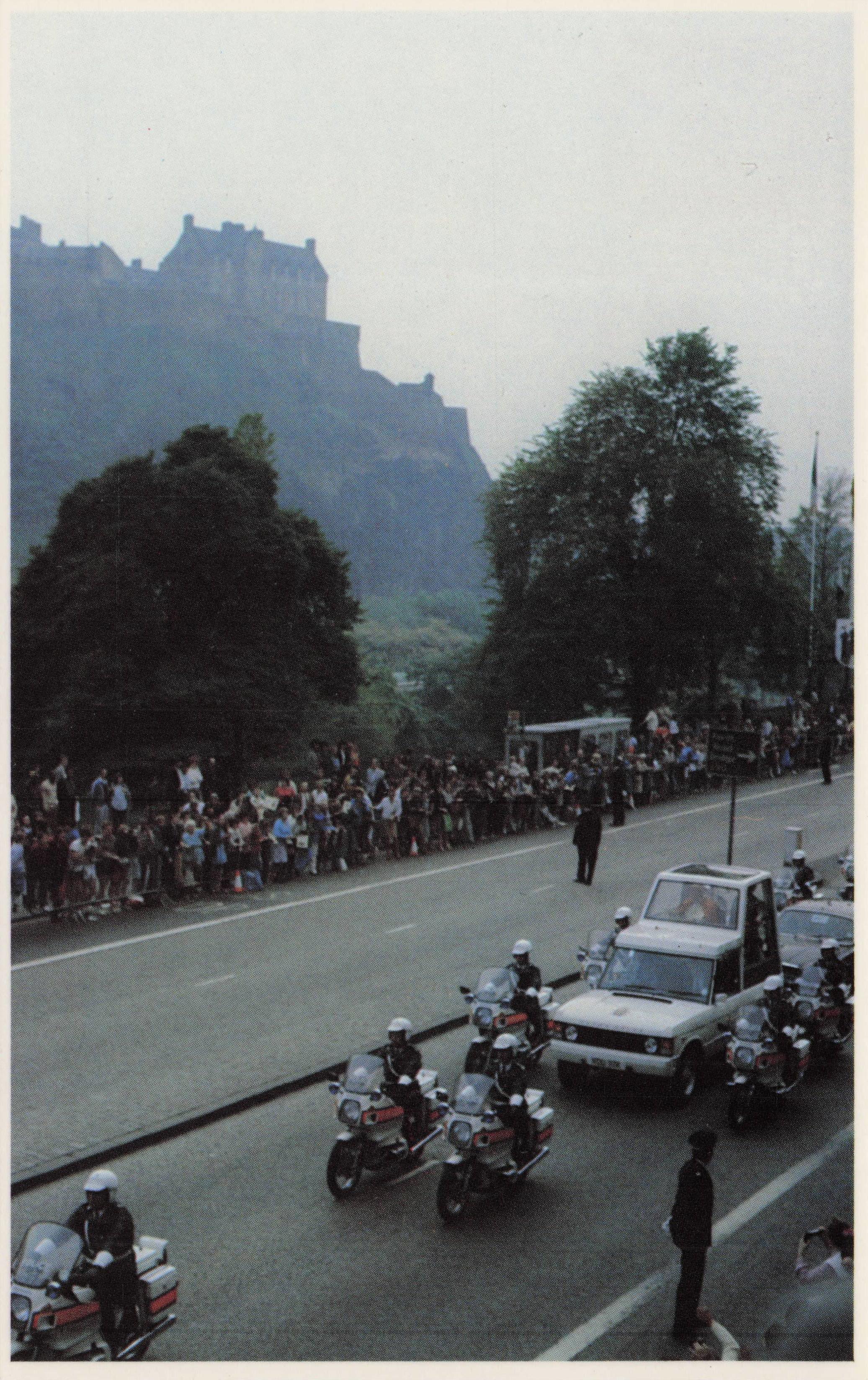 Edinburgh Princess Street Scotland Motorbikes Pope John Paul II 1982 Visit Postcard