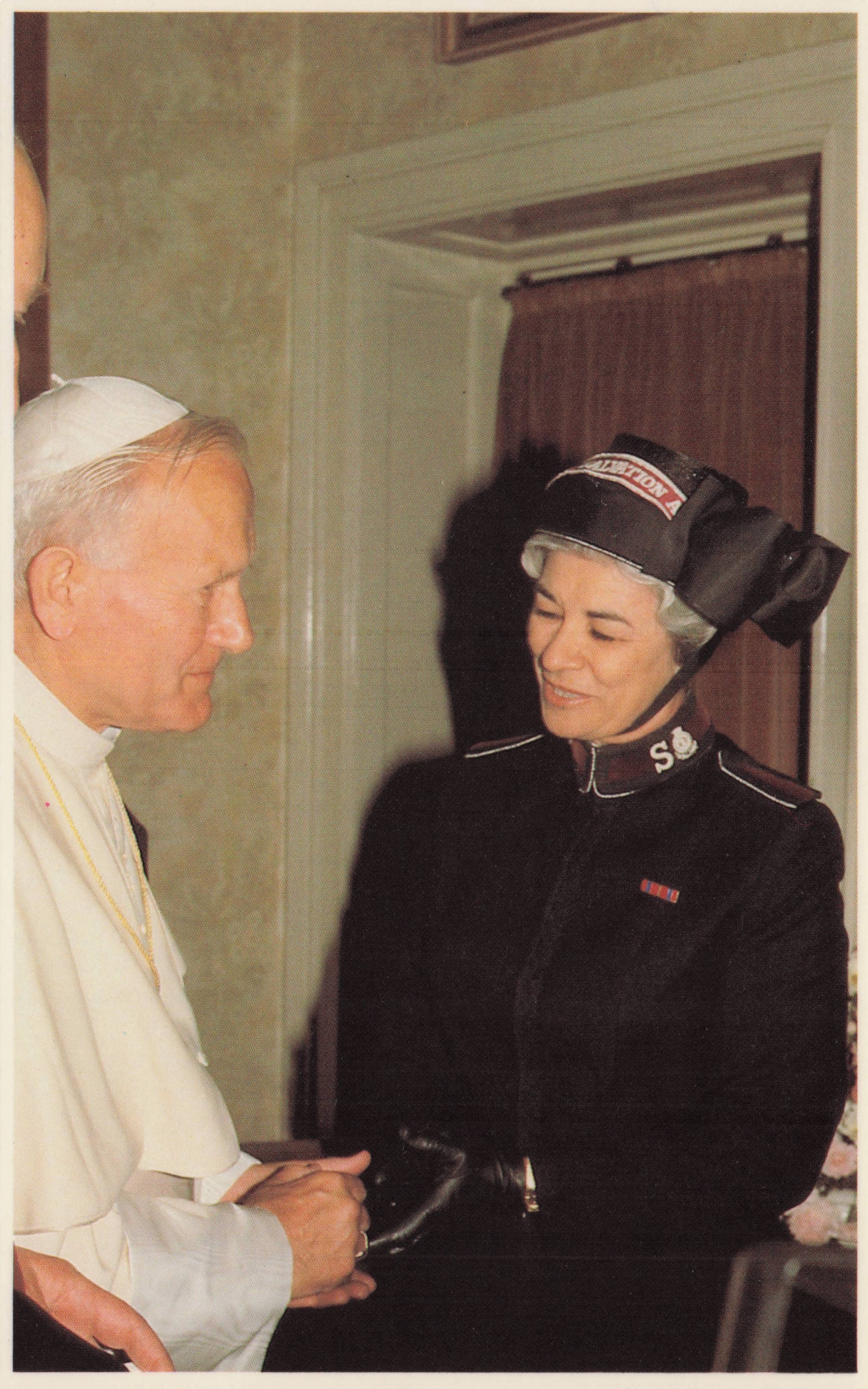 Salvation Army Eva Burrows Meeting Pope John Paul II 1982 UK Visit Postcard