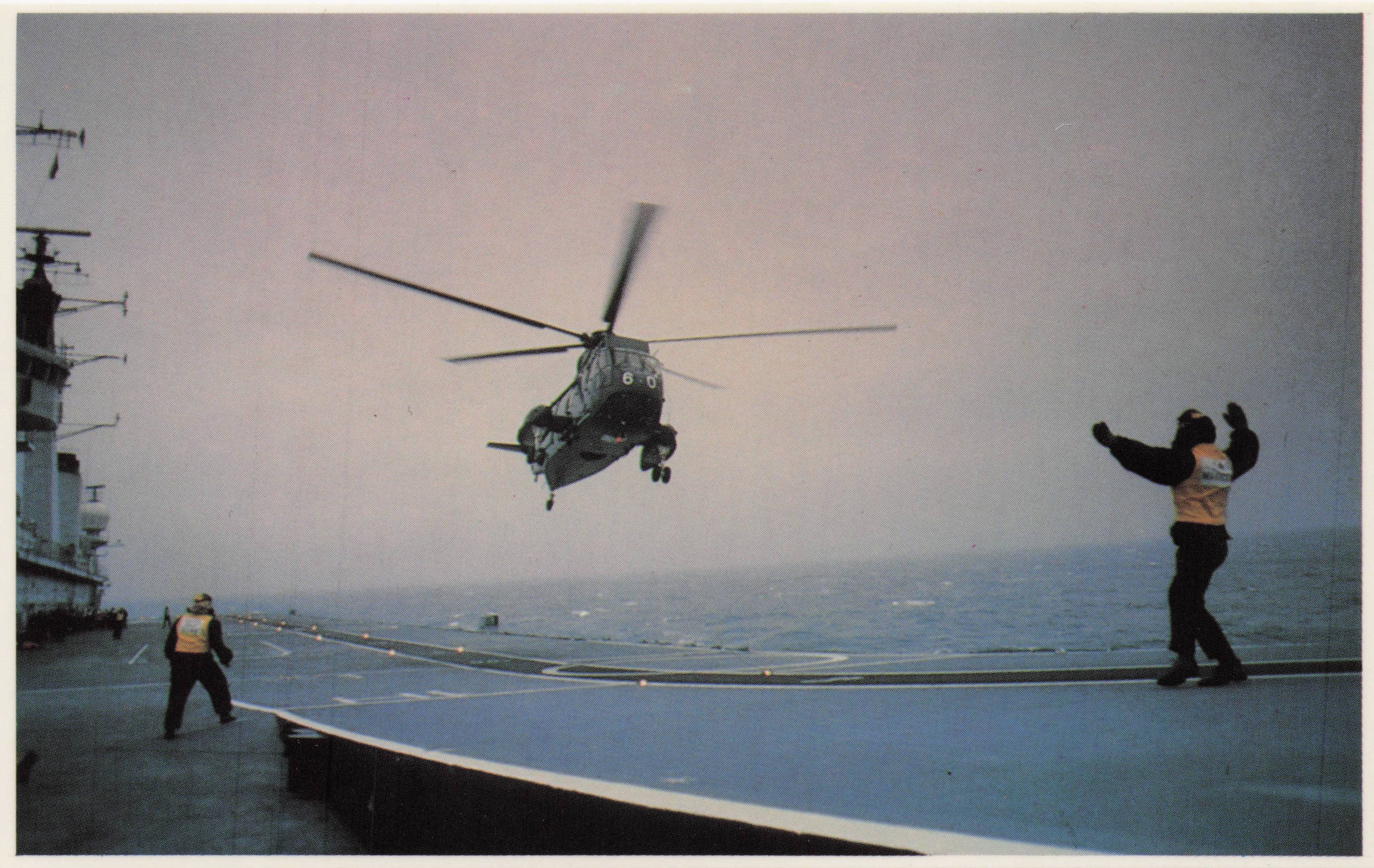 Falklands War Flagging Down Royal Navy Helicopter Fleet Operations Military Postcard