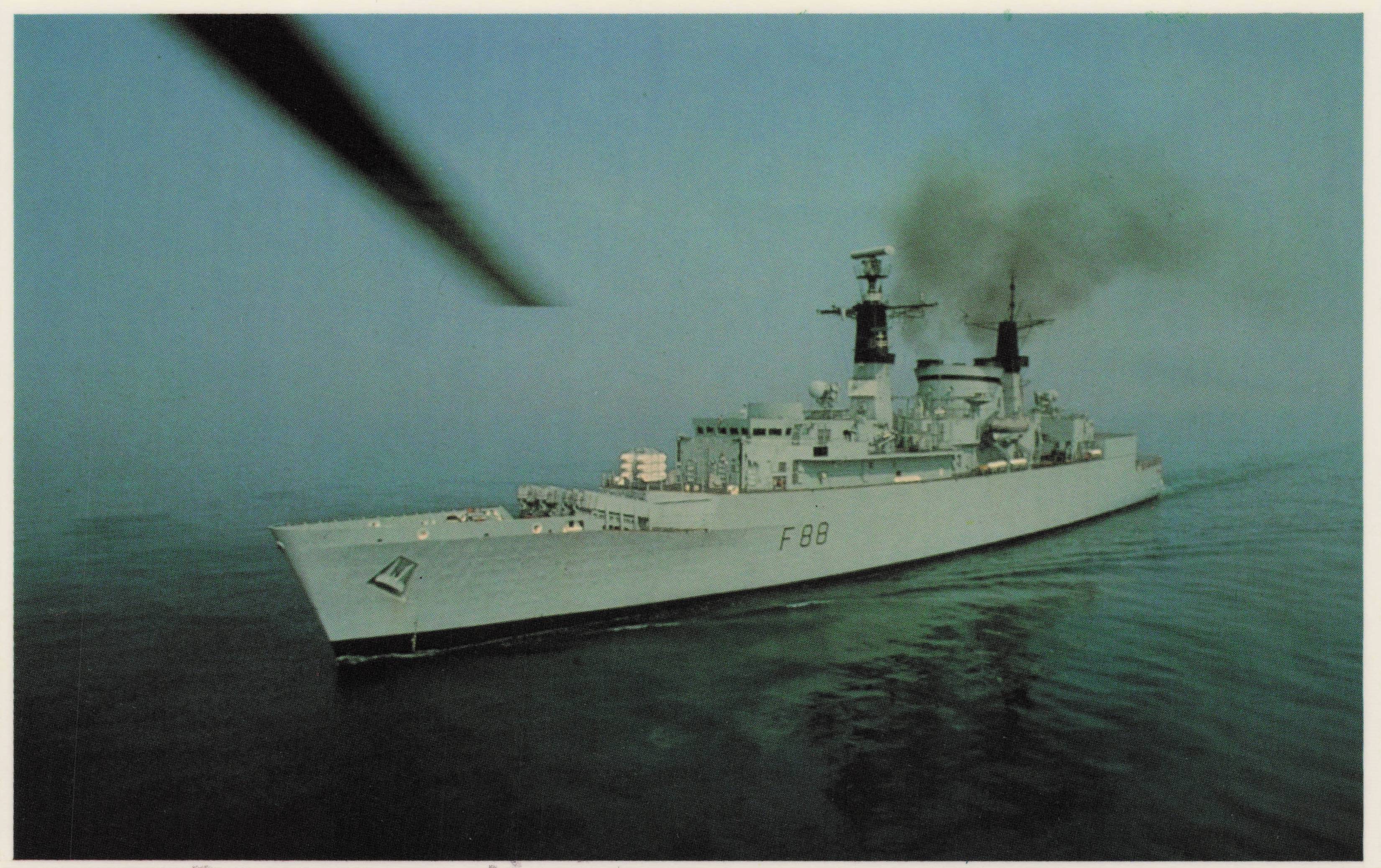 Falklands War HMS Broadsword Type 22 Guided Missile Frigate Ship Military Postcard