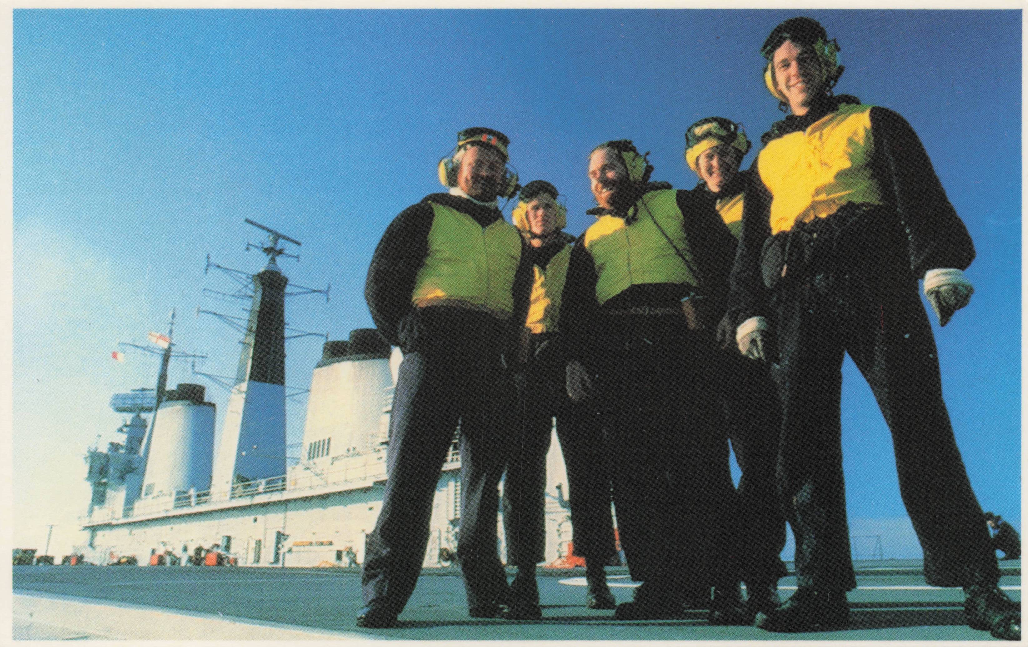 Falklands War Engineers of 16000 Ton Aircraft Carrier Fleet Ship Military Postcard