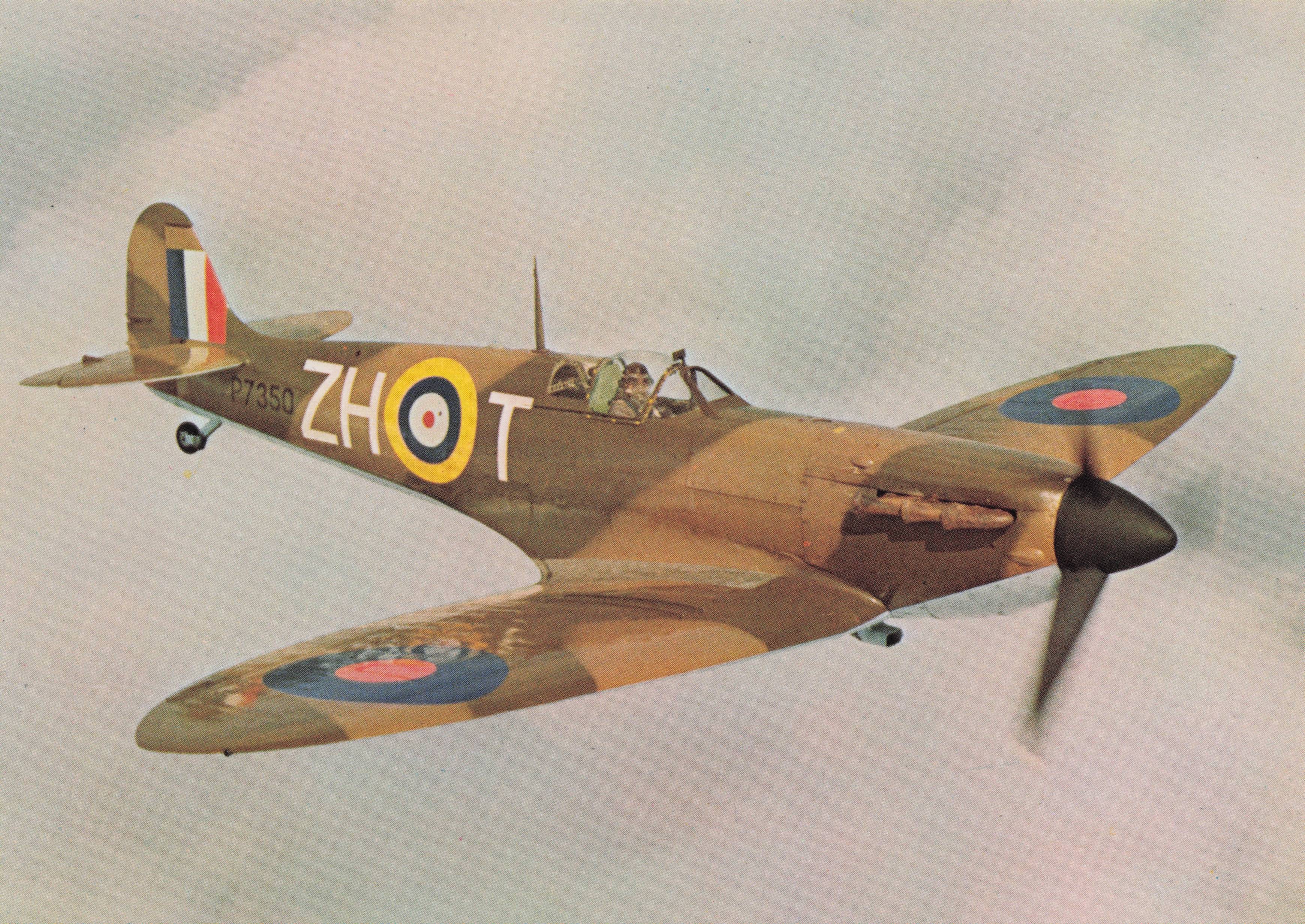 Spitfire Mk IIA P7350 Vintage Fighter RAF Plane Military Aircraft Postcard