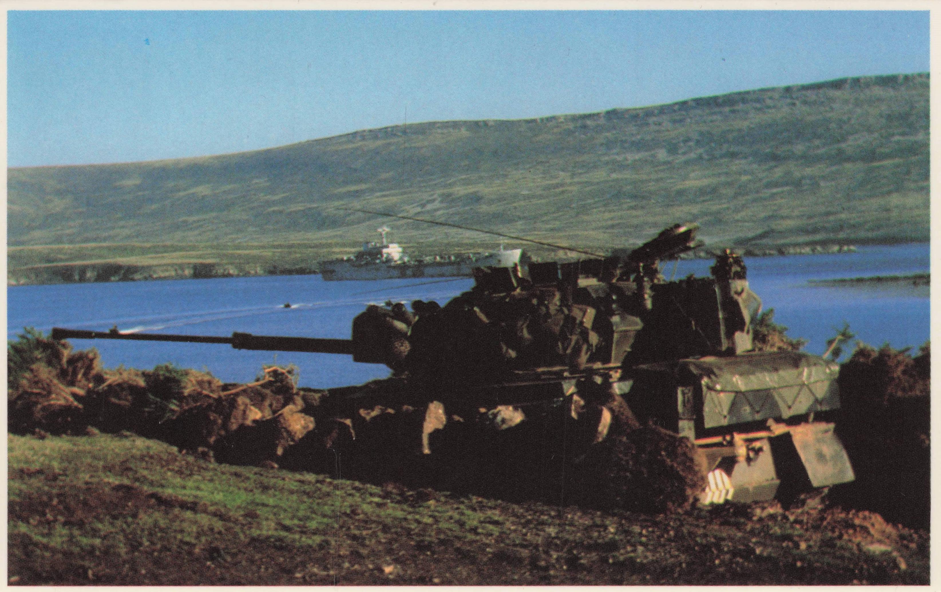 Falklands War British Tank Covers Landings San Carlos Bay Military Postcard