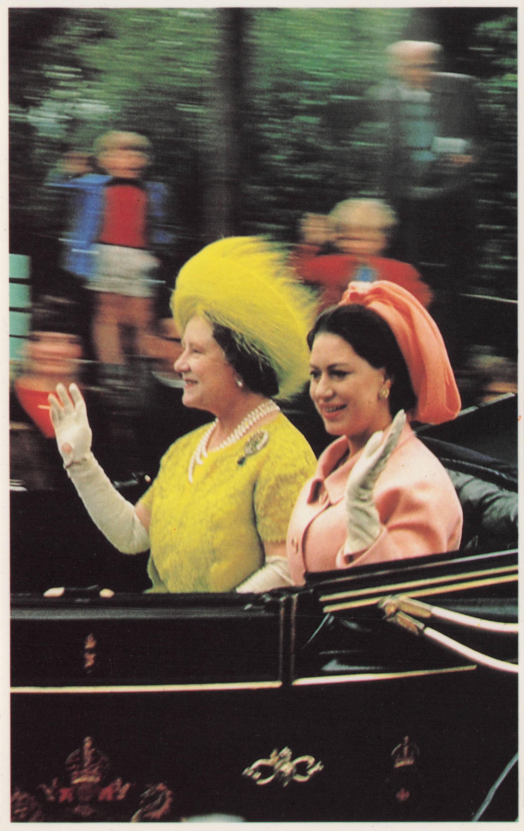 Queen Mother with Princess Margaret in Royal Transport Rare Postcard