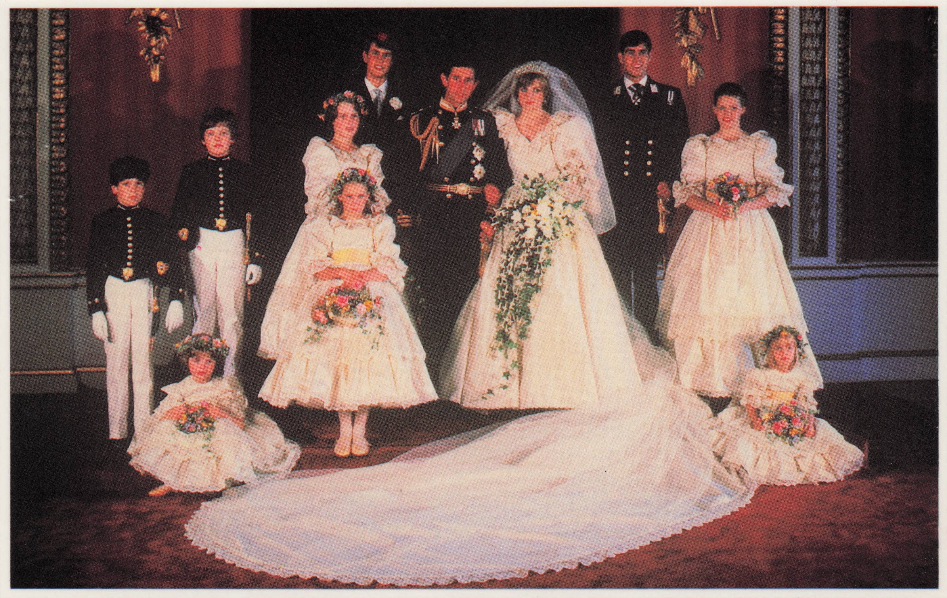 Bridesmaids at Princess Diana Prince Charles Royal Wedding Group Photo Postcard