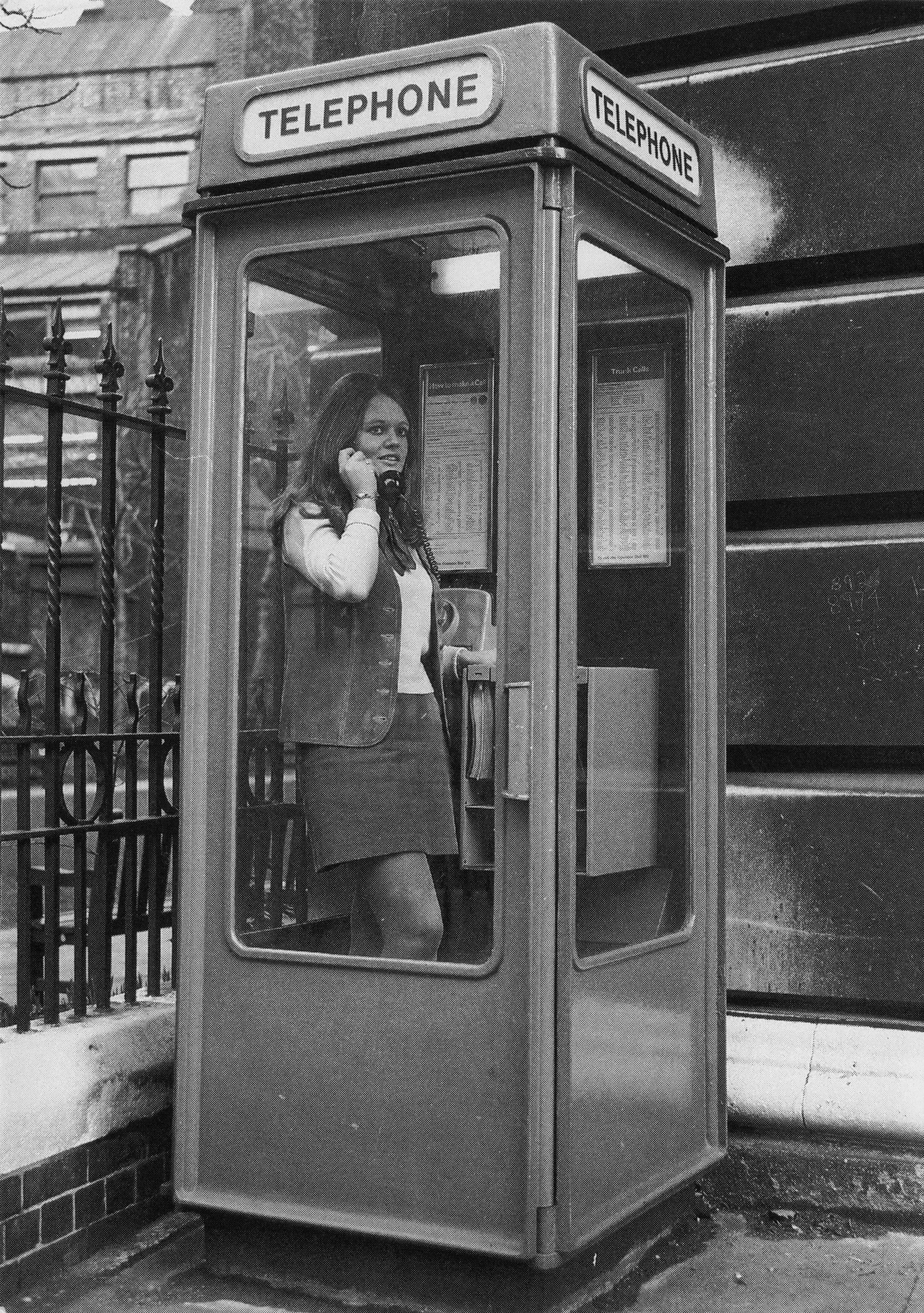 Hippy Denim Girl in 1960s Old British Telecom Telephone Box Kiosk 8 Postcard