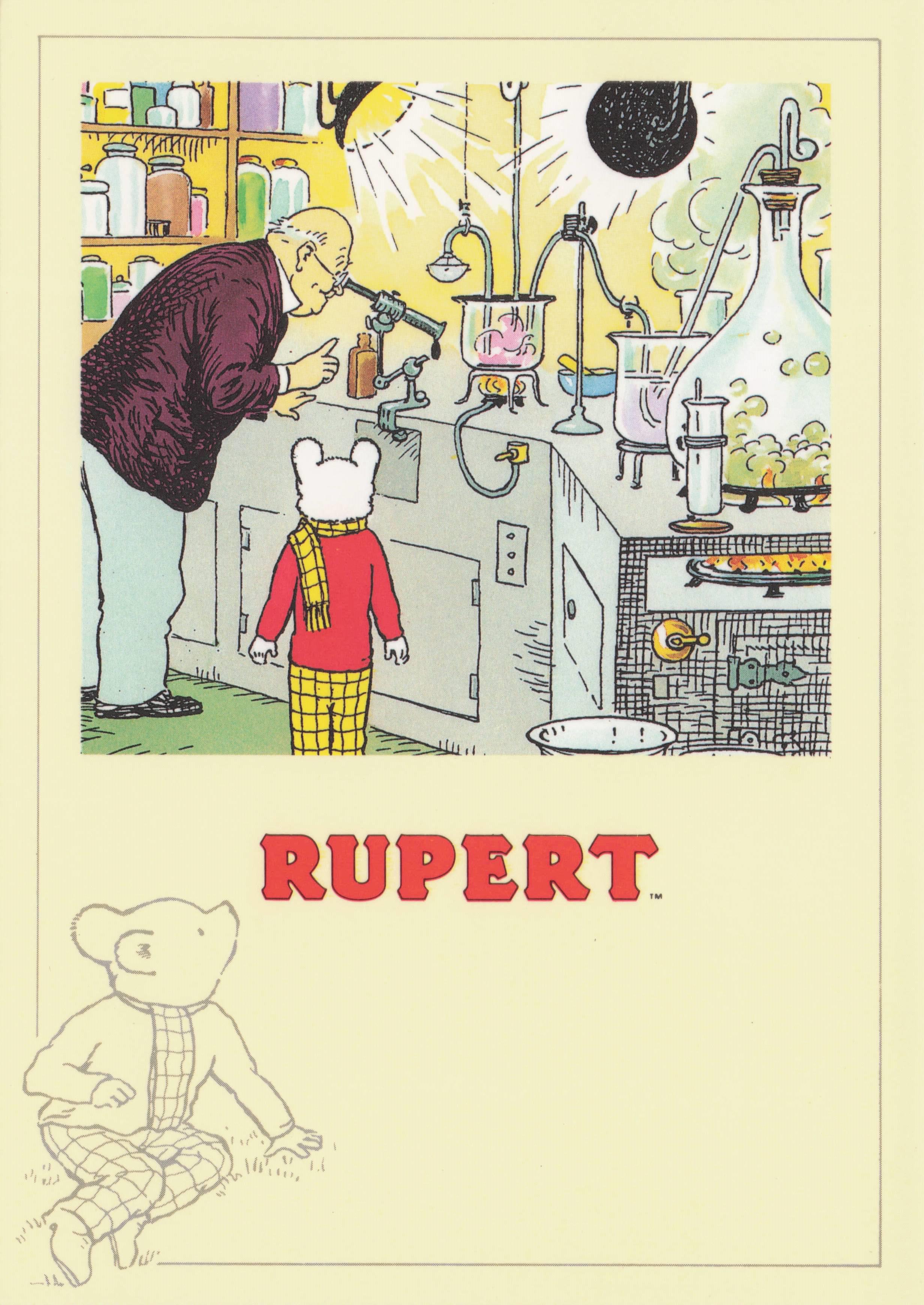 Rupert The Bear Adventures In The Snow Mad Scientist Old WW2 Book Postcard