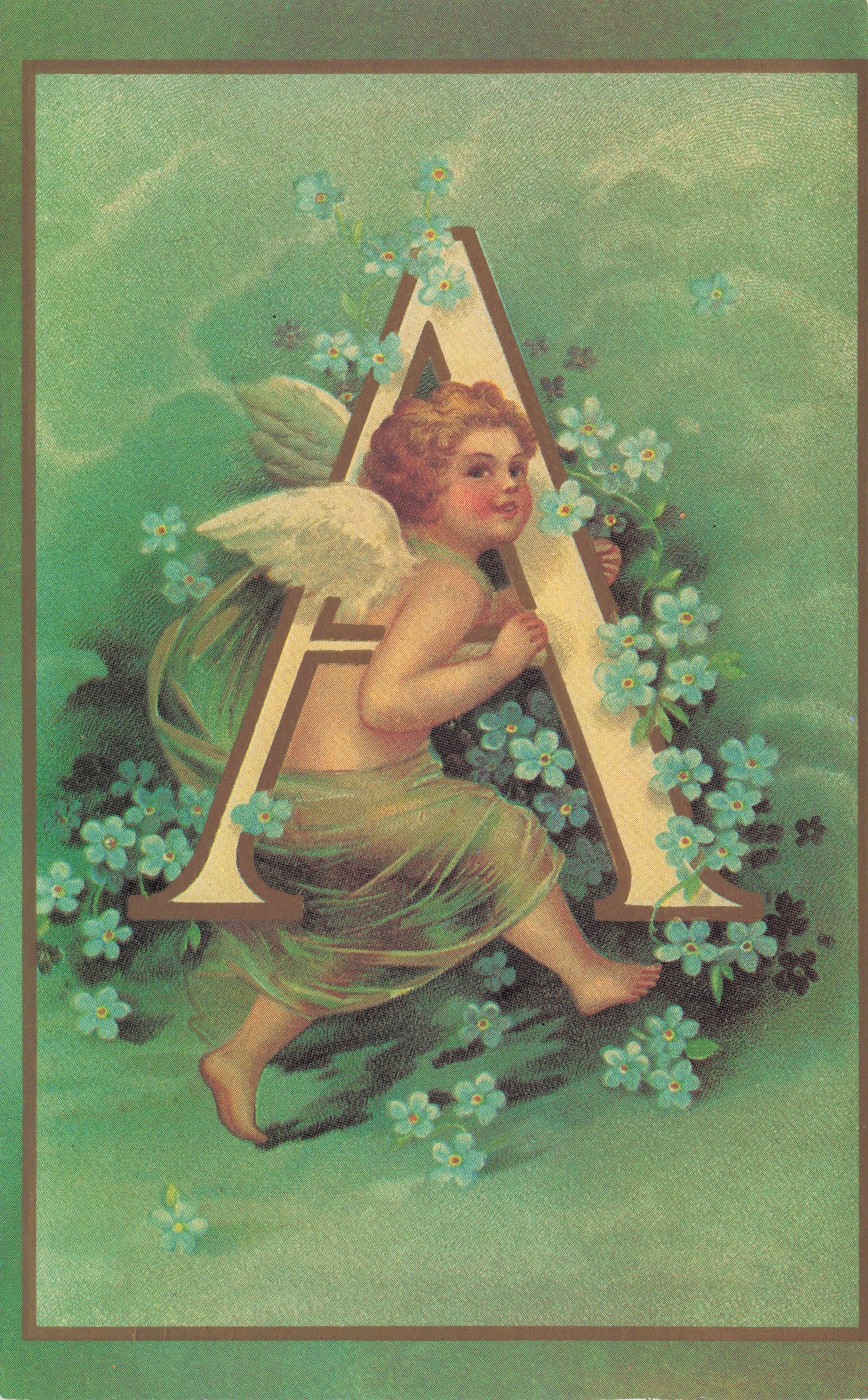 Cupid Roman God Of Love Name Big Letter Initial A France Romantic French Postcard
