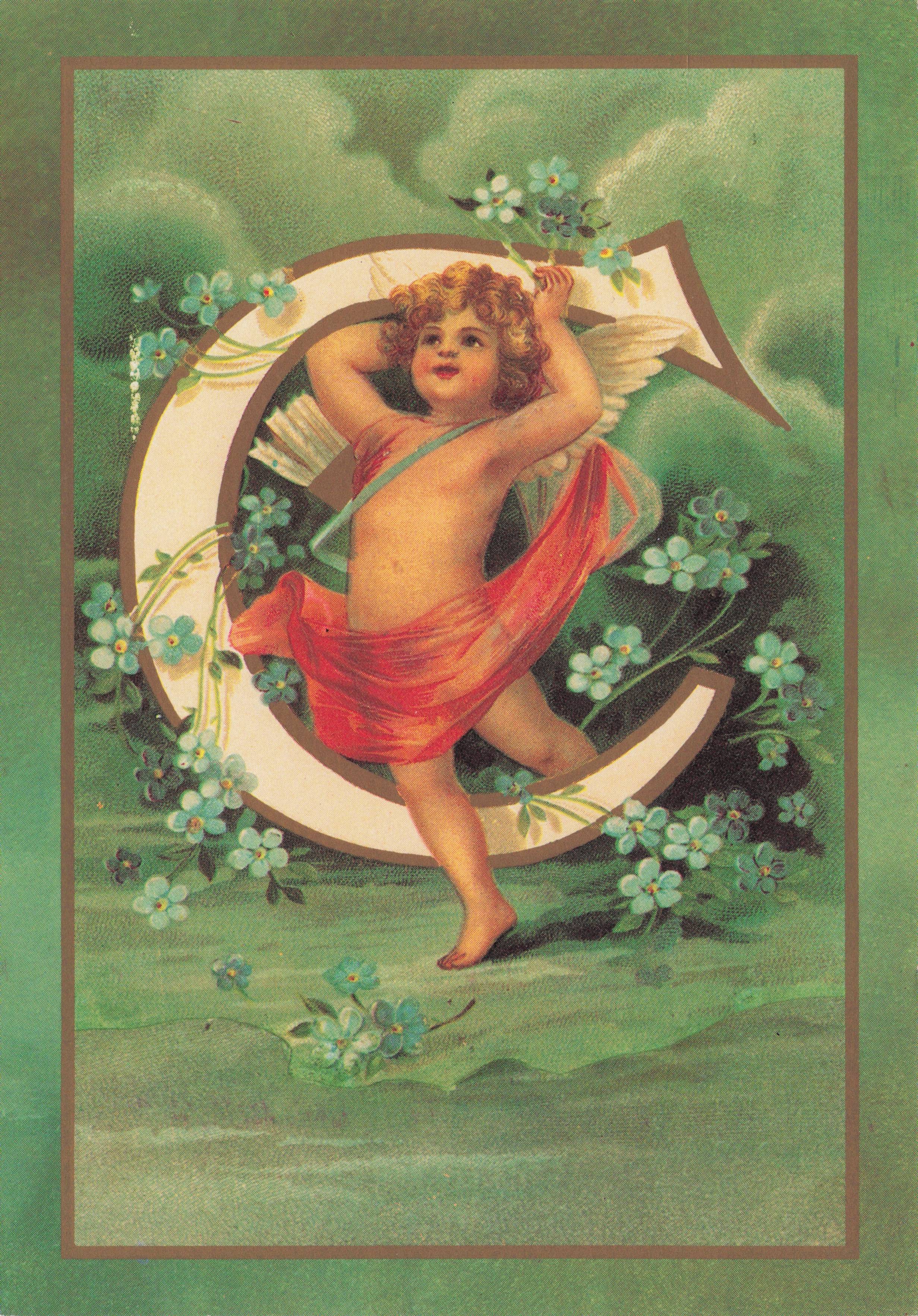 Cupid Roman God Of Love Name Big Letter Initial C France Romantic French Postcard