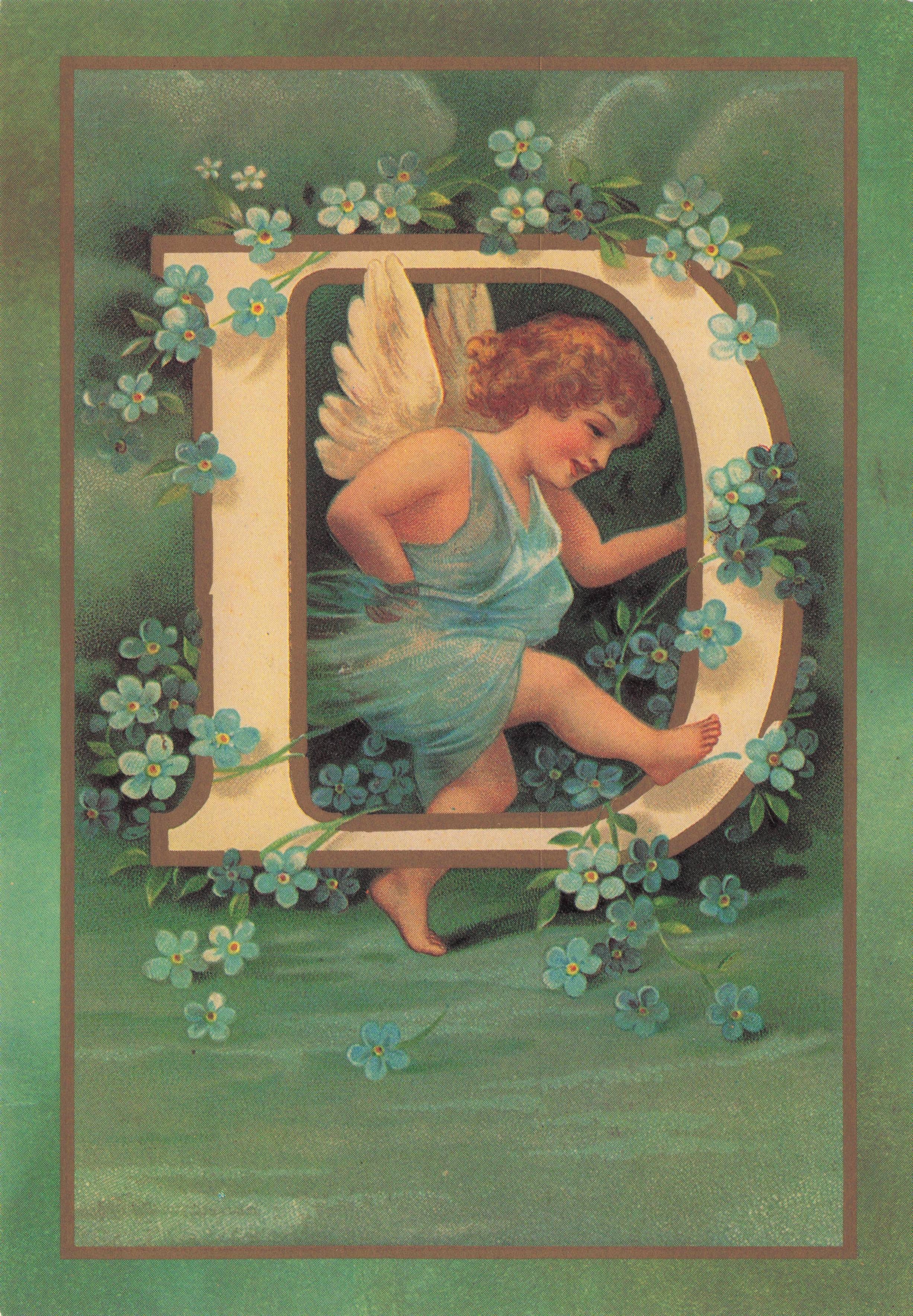 Cupid Roman God Of Love Name Big Letter Initial D France Romantic French Postcard