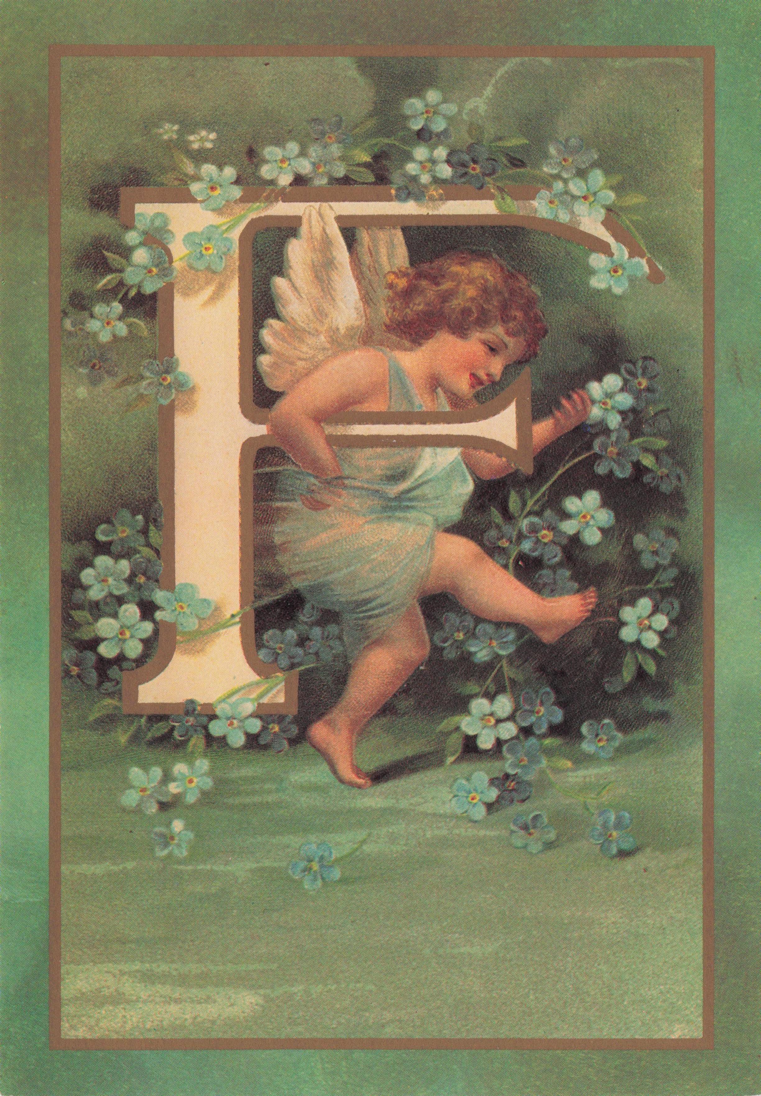Cupid Roman God Of Love Name Big Letter Initial F France Romantic French Postcard