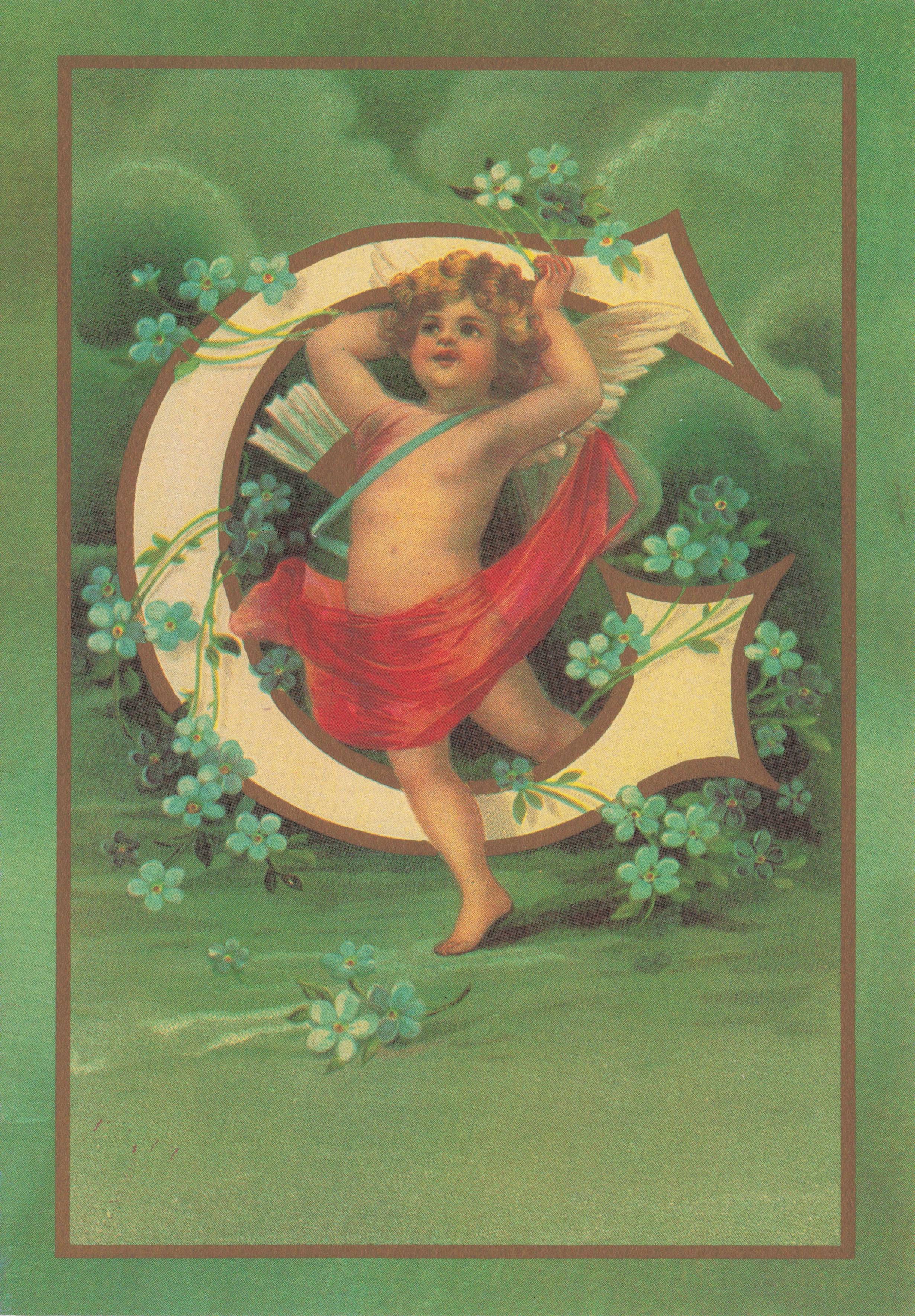 Cupid Roman God Of Love Name Big Letter Initial G France Romantic French Postcard