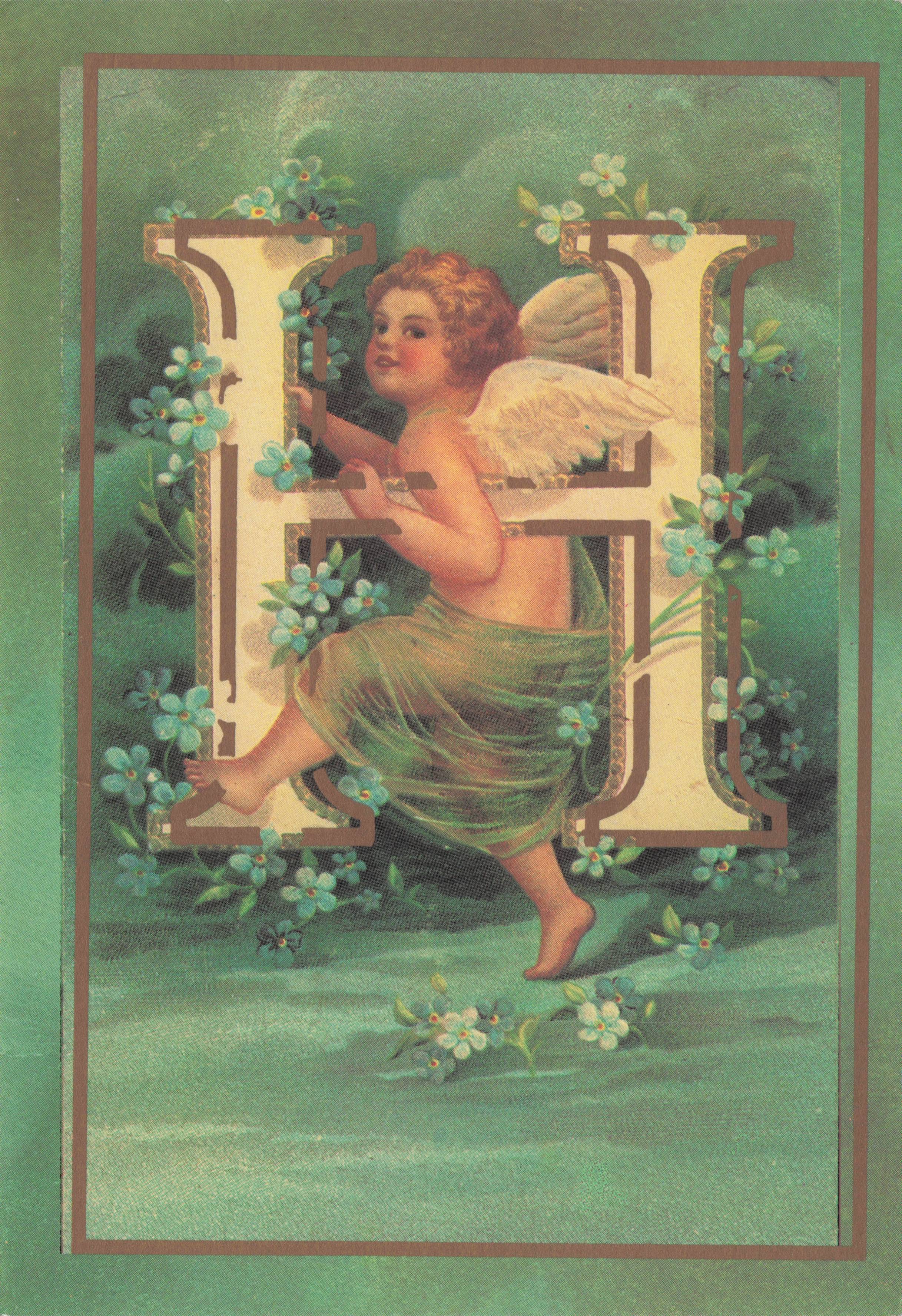 Cupid Roman God Of Love Name Big Letter Initial H France Romantic French Postcard