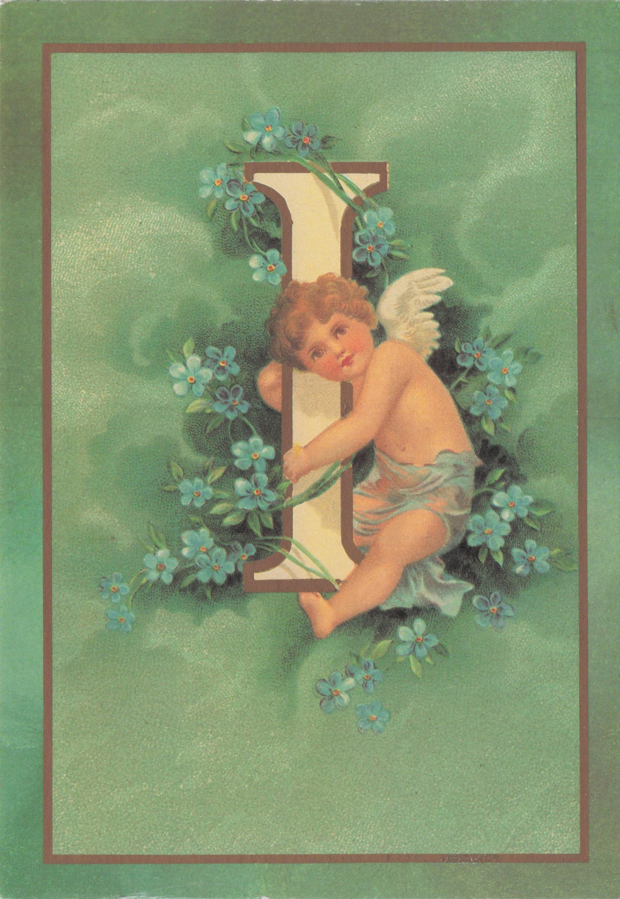 Cupid Roman God Of Love Name Big Letter Initial I France Romantic French Postcard