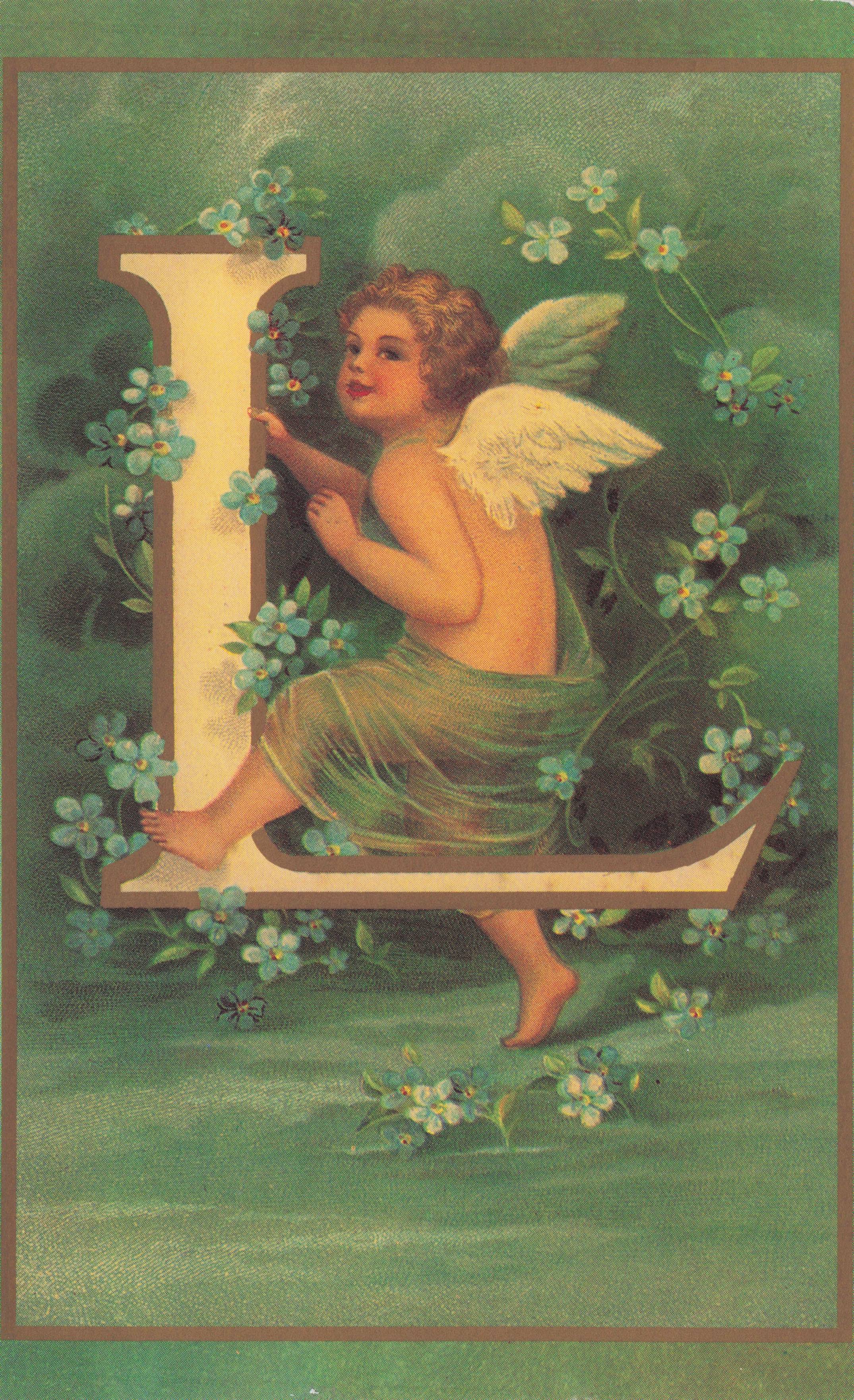 Cupid Romantic God Love Name Big Letter Initial L France Greetings French Postcard