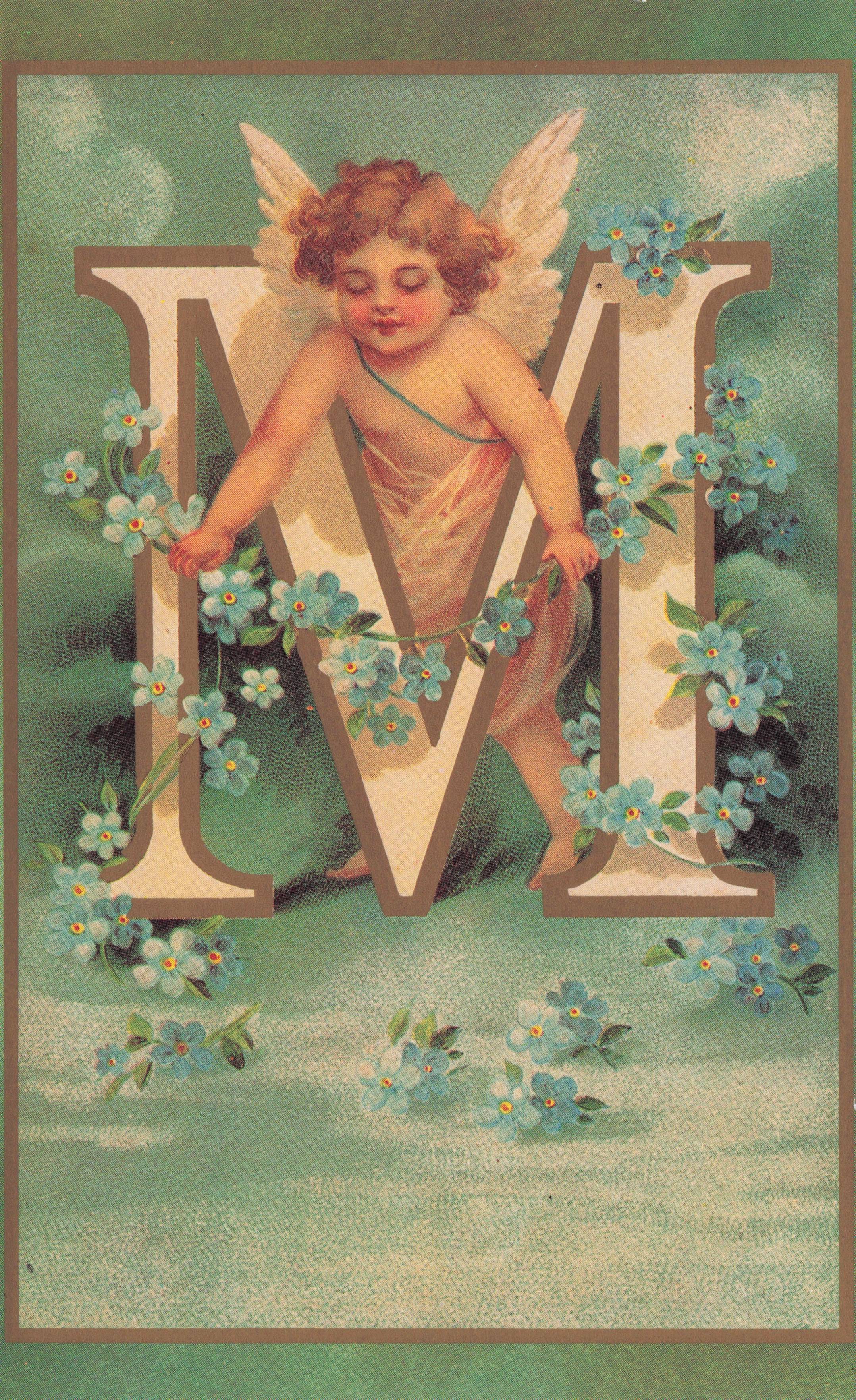 Cupid Roman God Of Love Name Big Letter Initial M France Romantic French Postcard