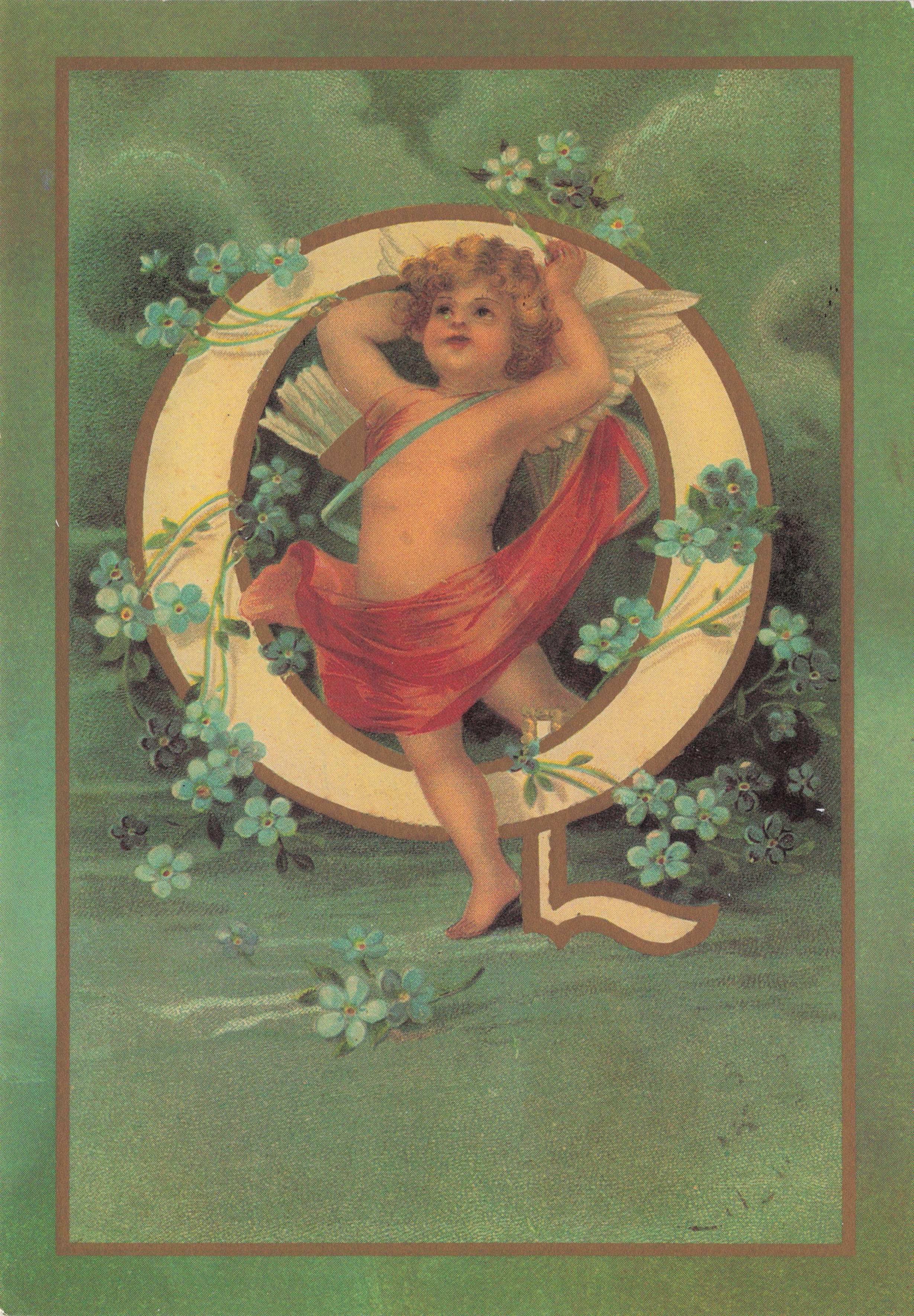 Cupid Romantic God Of Love Name Big Letter Initial O France Greetings French Postcard
