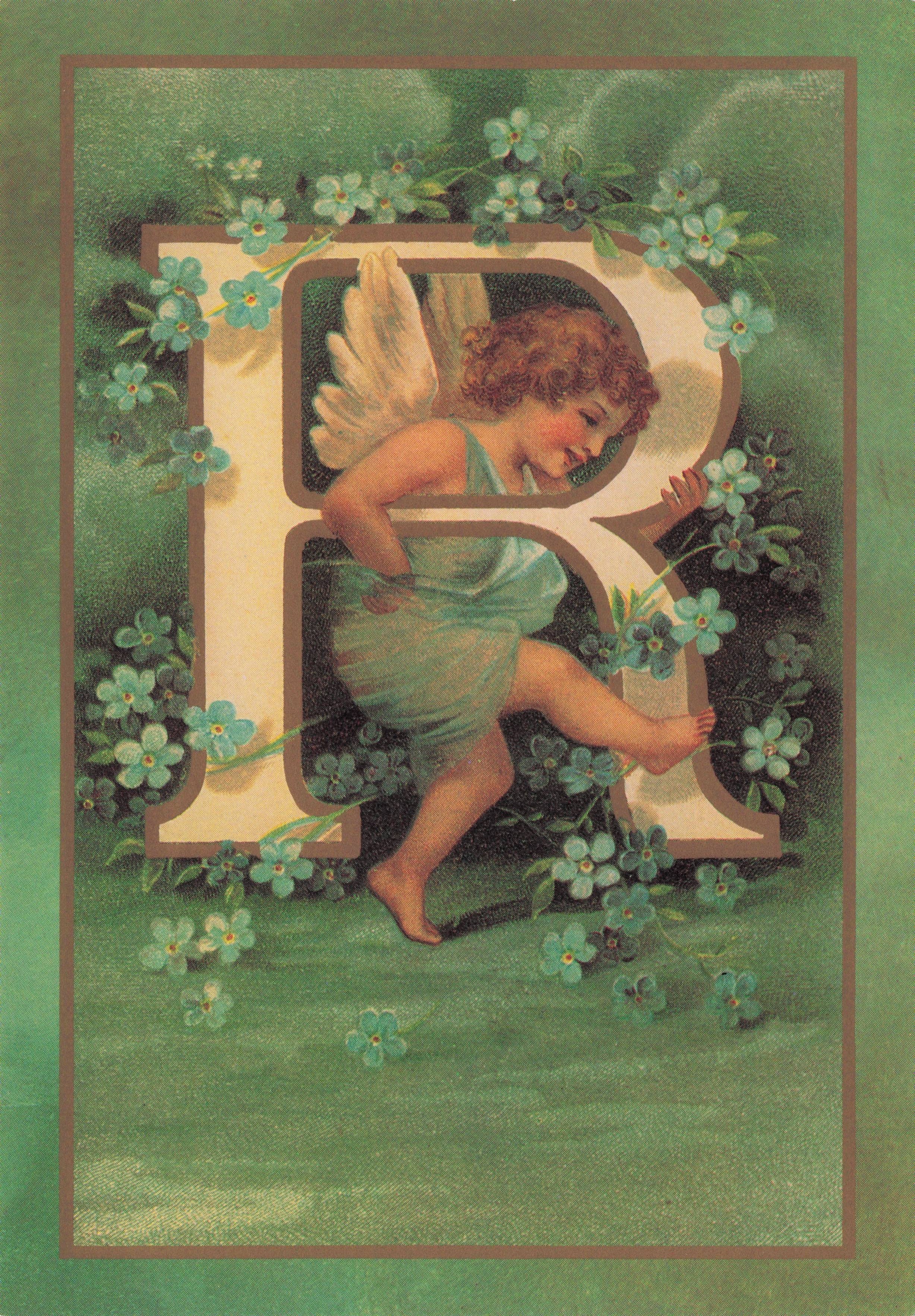 Cupid Romantic God Love Name Big Letter Initial R France Greetings French Postcard