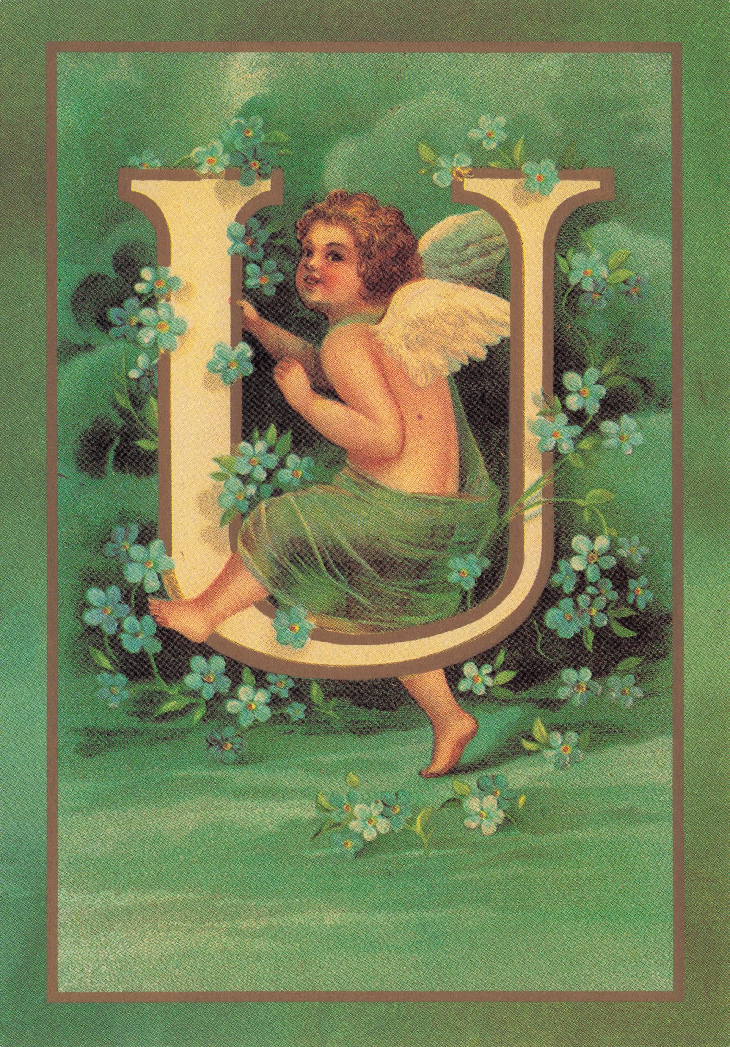 Cupid Romantic God Love Name Big Letter Initial U France Greetings French Postcard