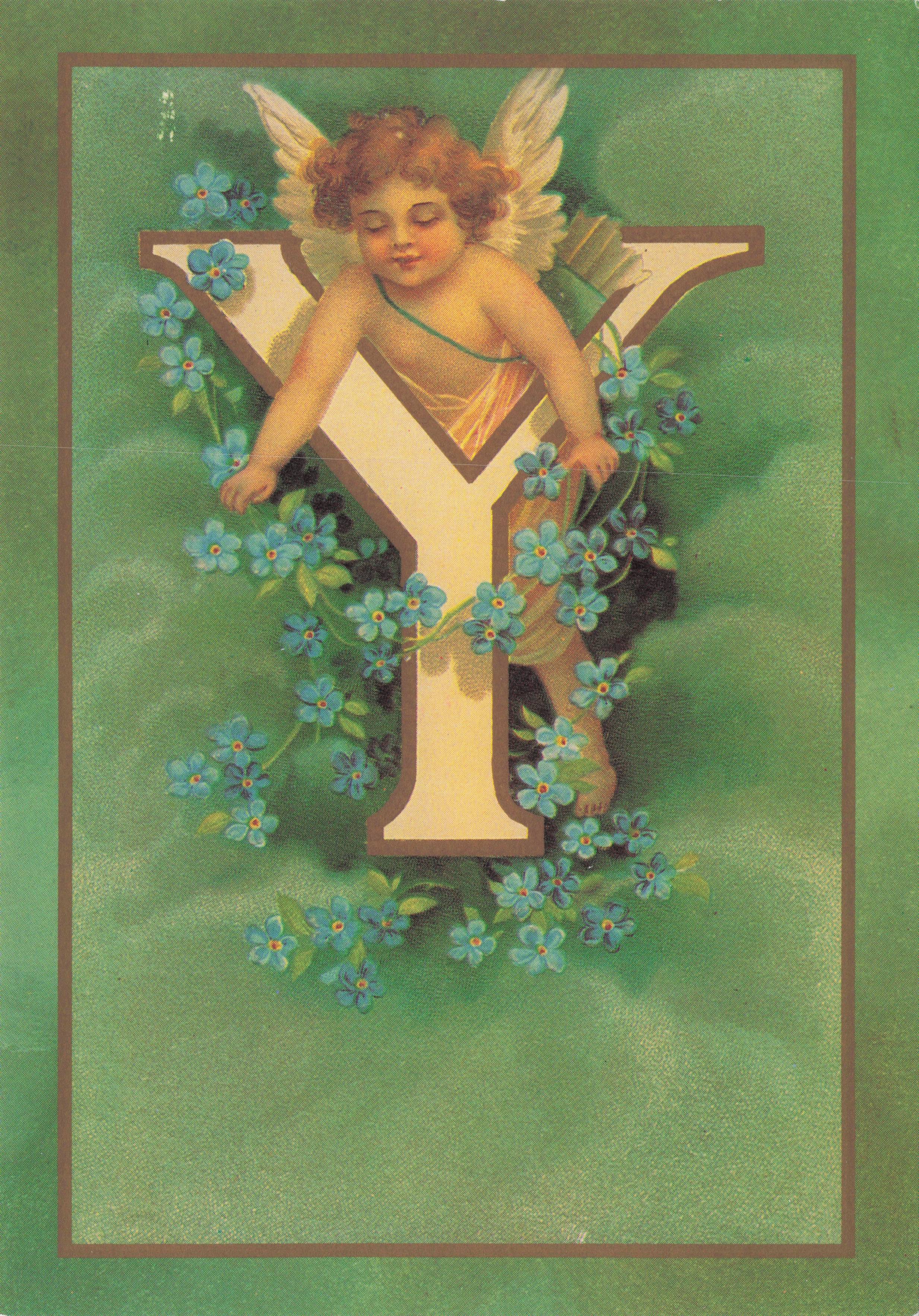 Cupid Romantic God Love Name Big Letter Initial Y France Greetings French Postcard