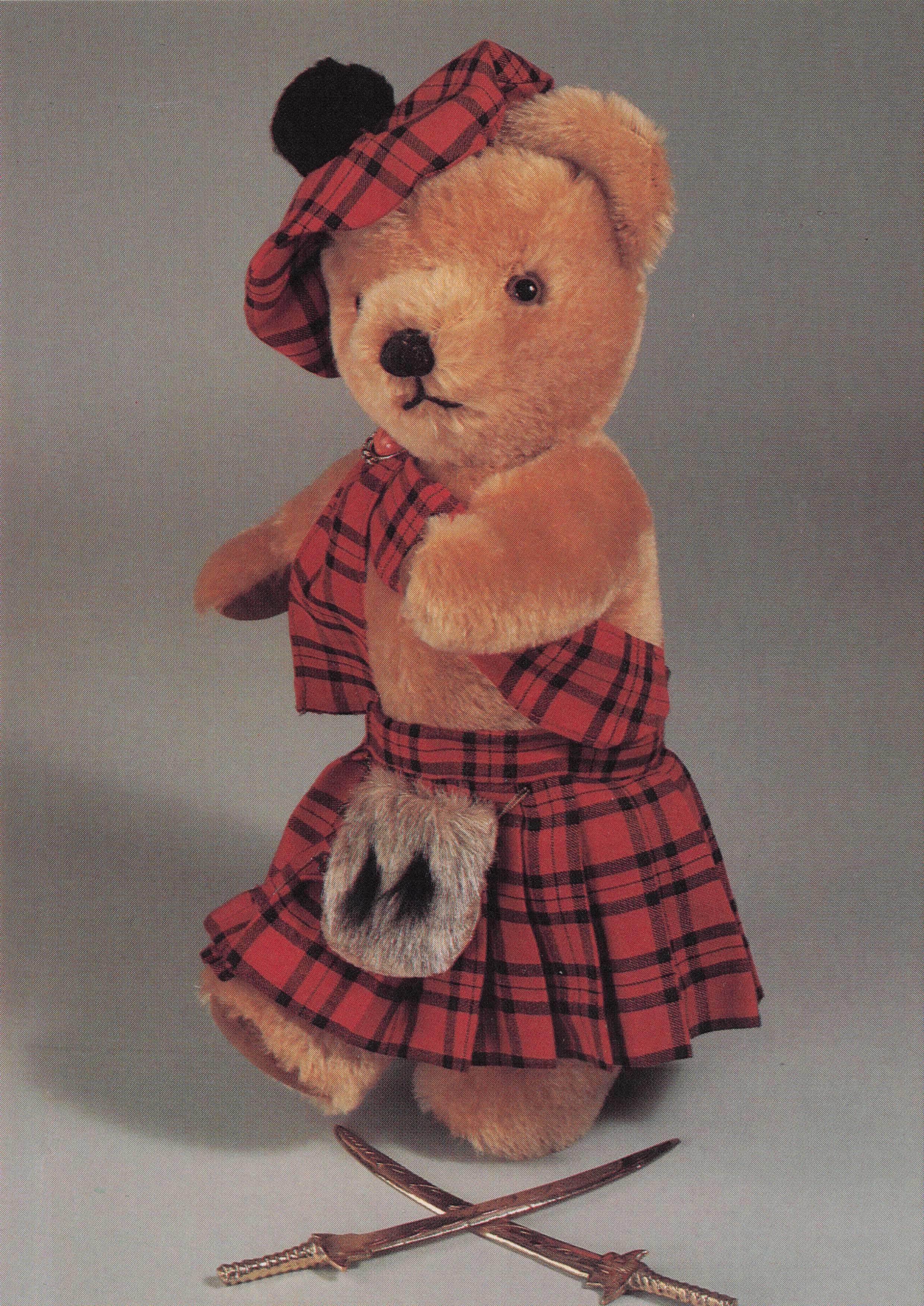 Dancing Scottish Toy Teddy Bear Highland Fling Swords Kilt Scotland Postcard