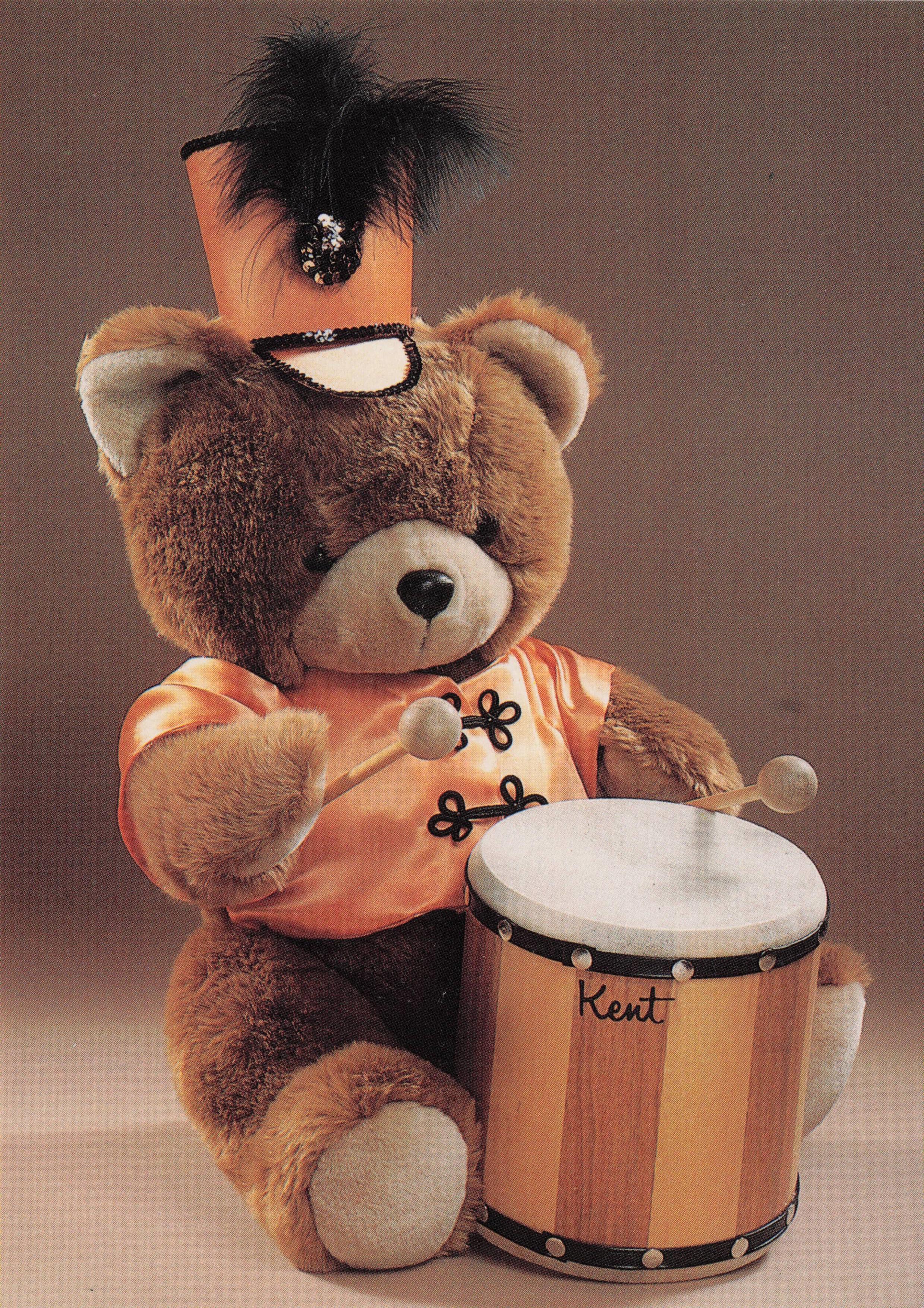 Drummer Teddy Bear In Beatles Fancy Dress & Toy Kent Drum Kit Postcard