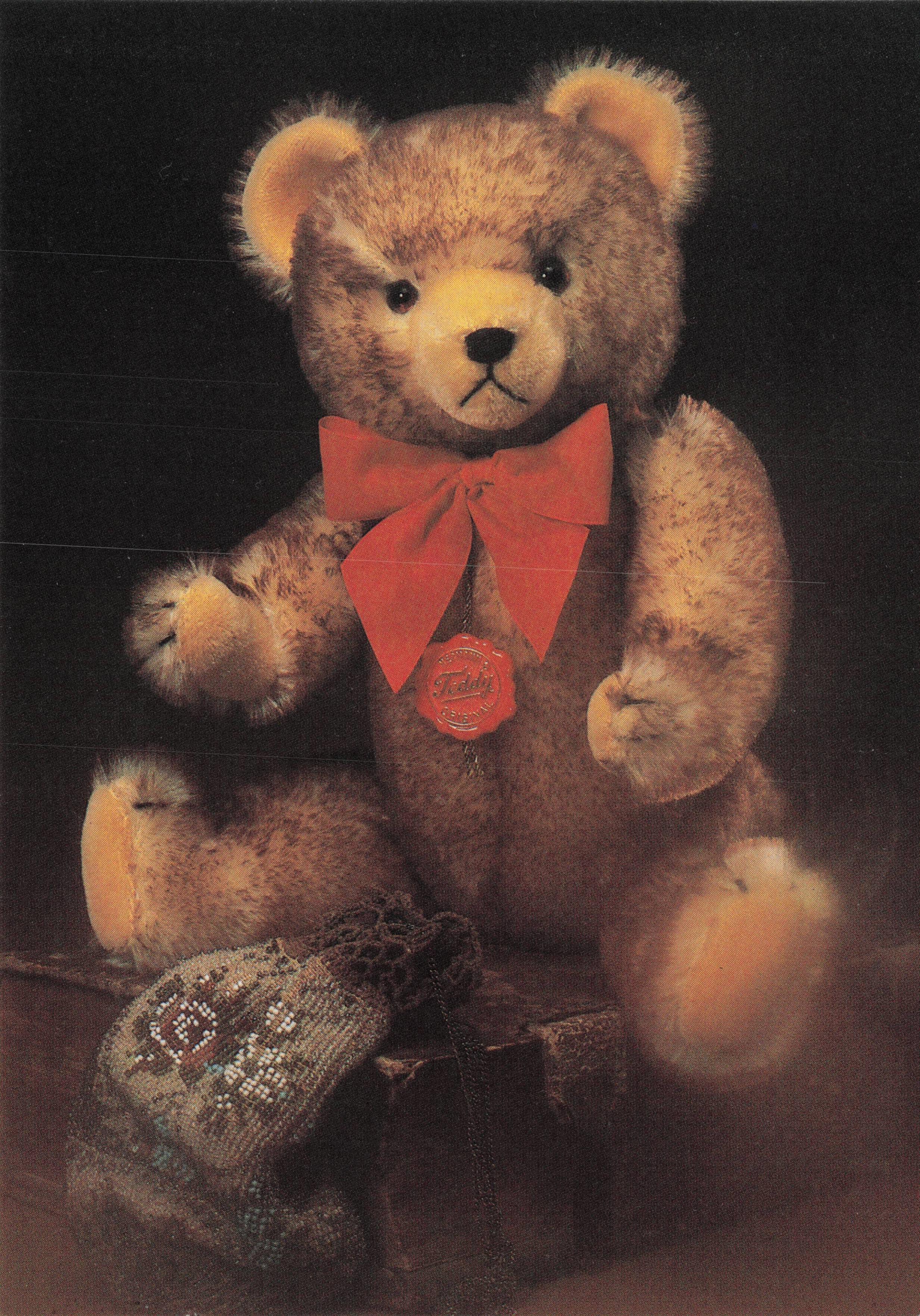 Prize Winner Winning Teddy Bear & Old Medal Badge Postcard
