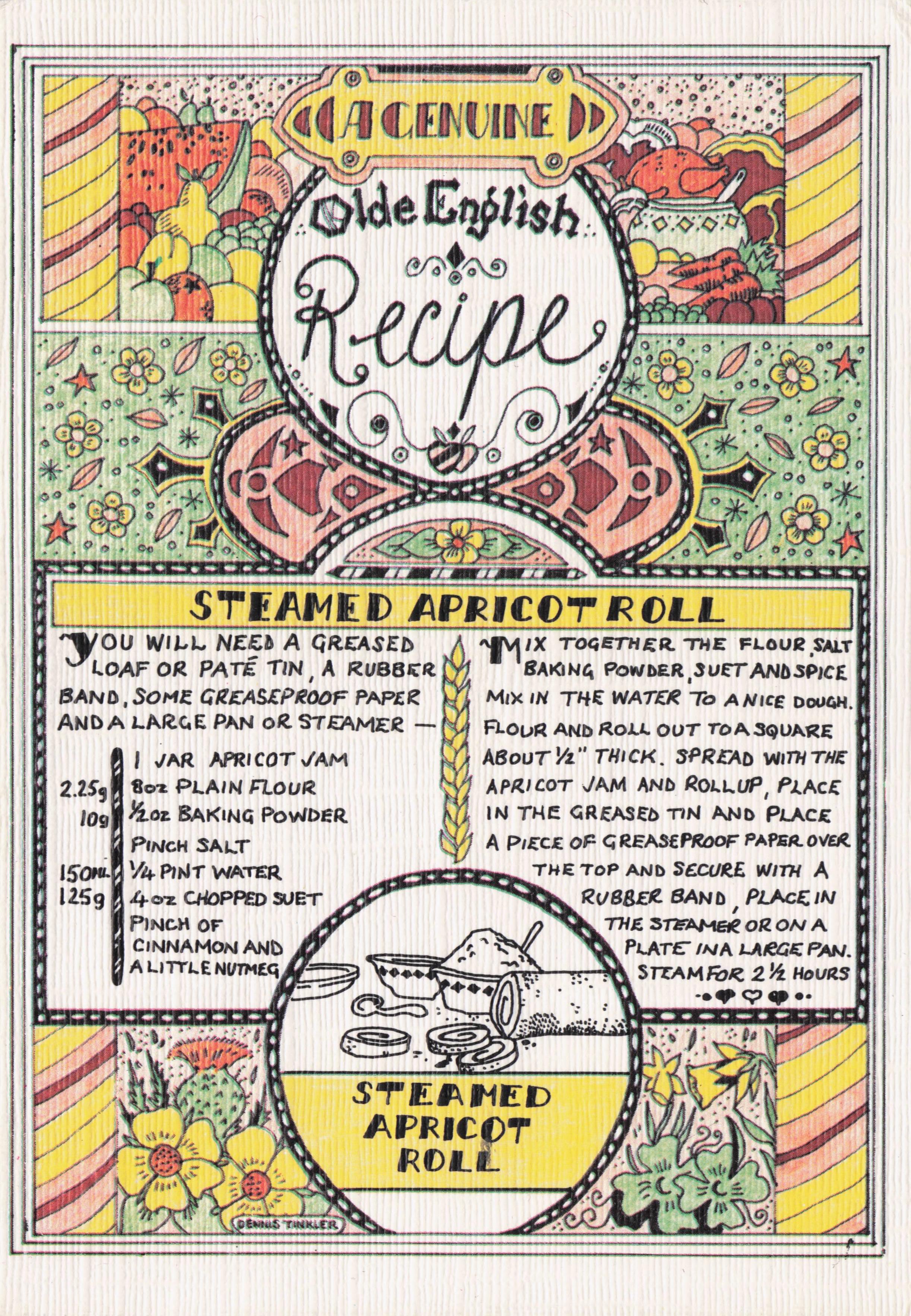 Steamed Apricot Roll Desert Unique Rare Cookery Recipe Cooking Postcard