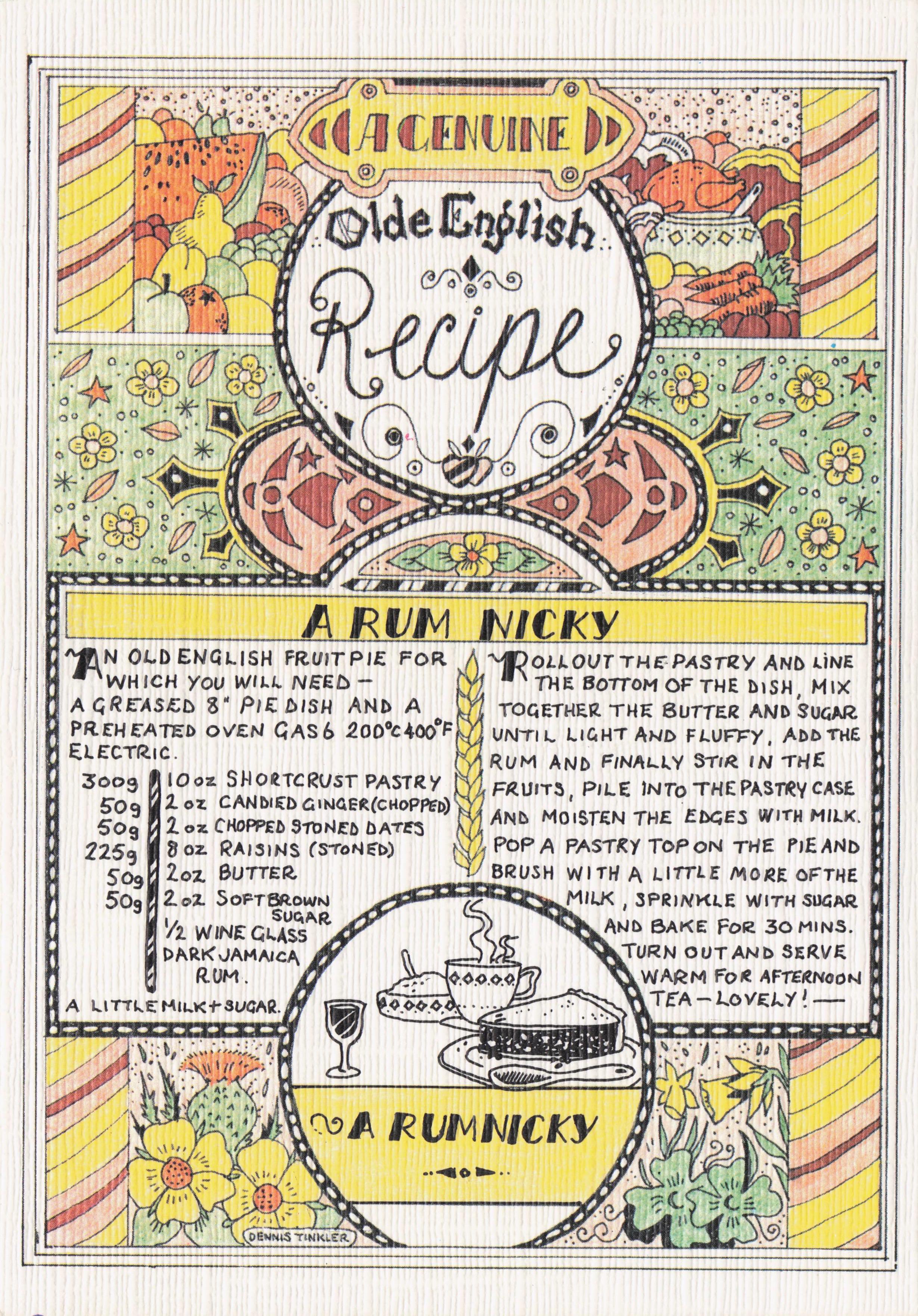 A Rum Nicky Alcohol Desert Unique Rare Cookery Recipe Cooking Postcard