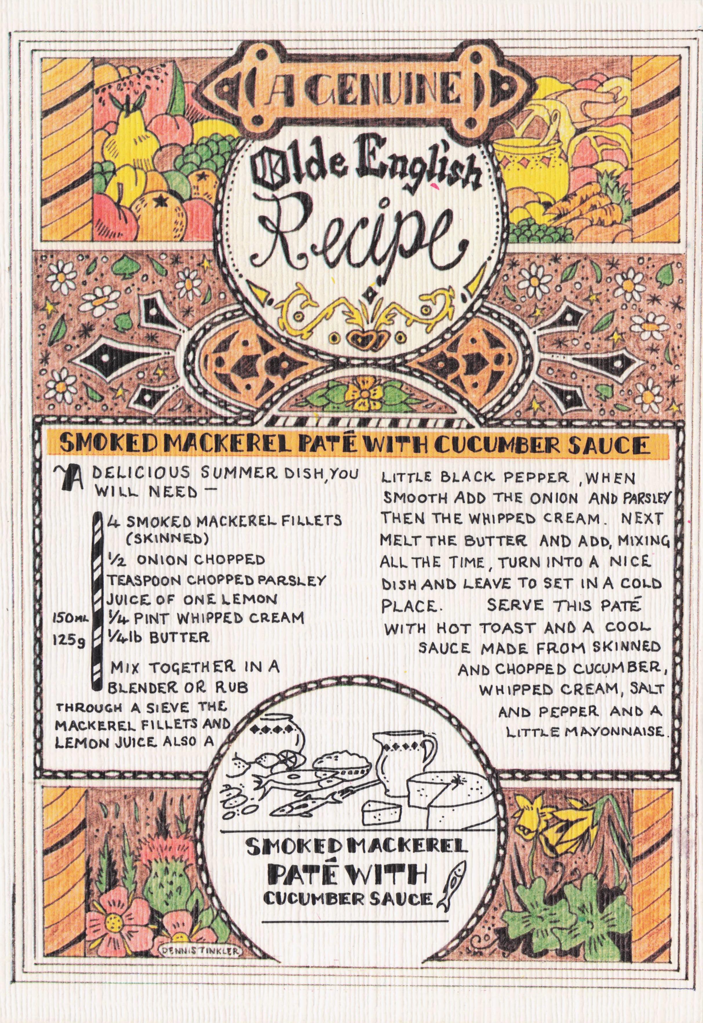 Smoked Mackerel Pate Cucumber Sauce Rare Cookery Recipe Postcard