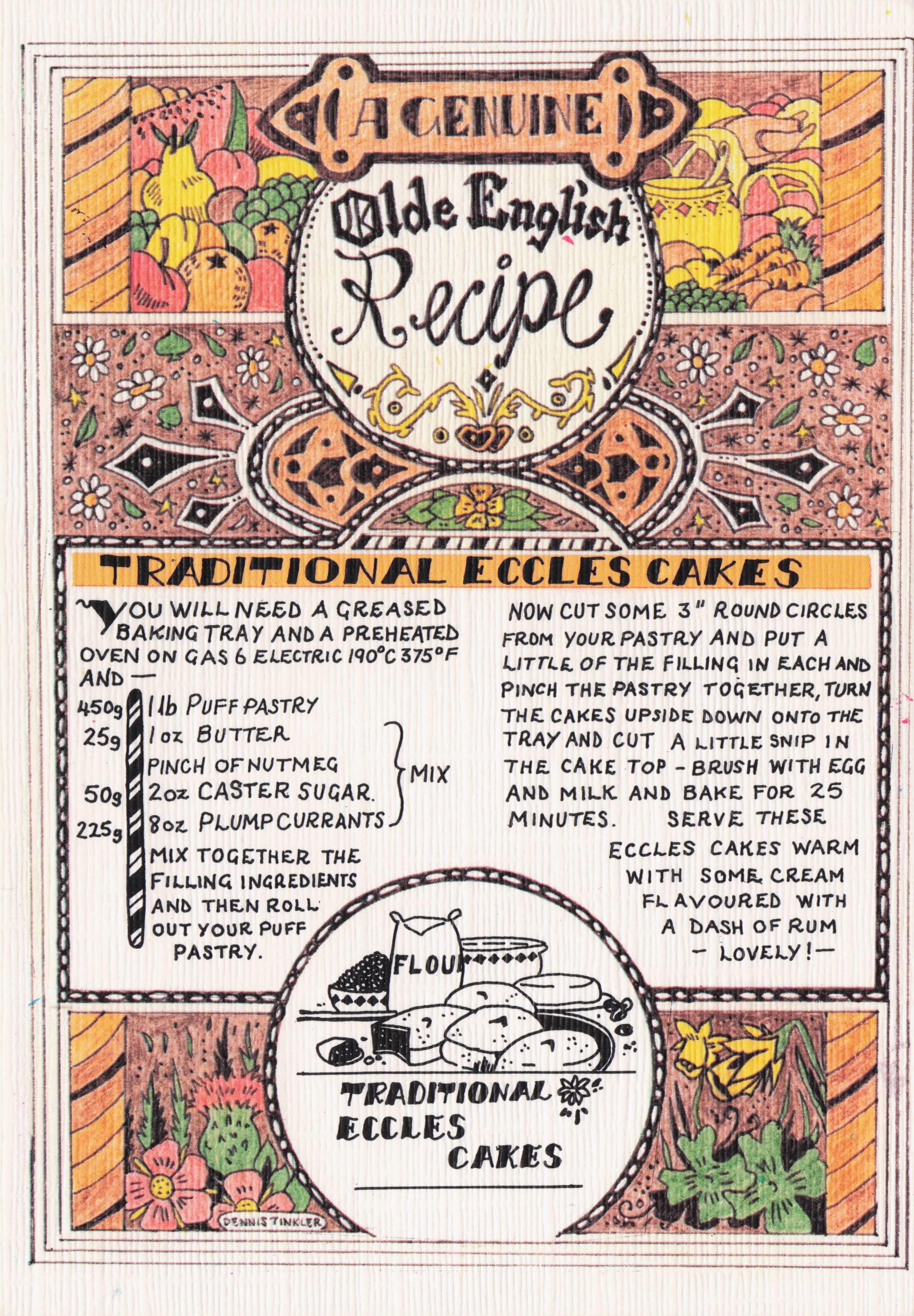 Traditional Old Edwardian Desert Eccles Cakes Cookery Recipe Postcard