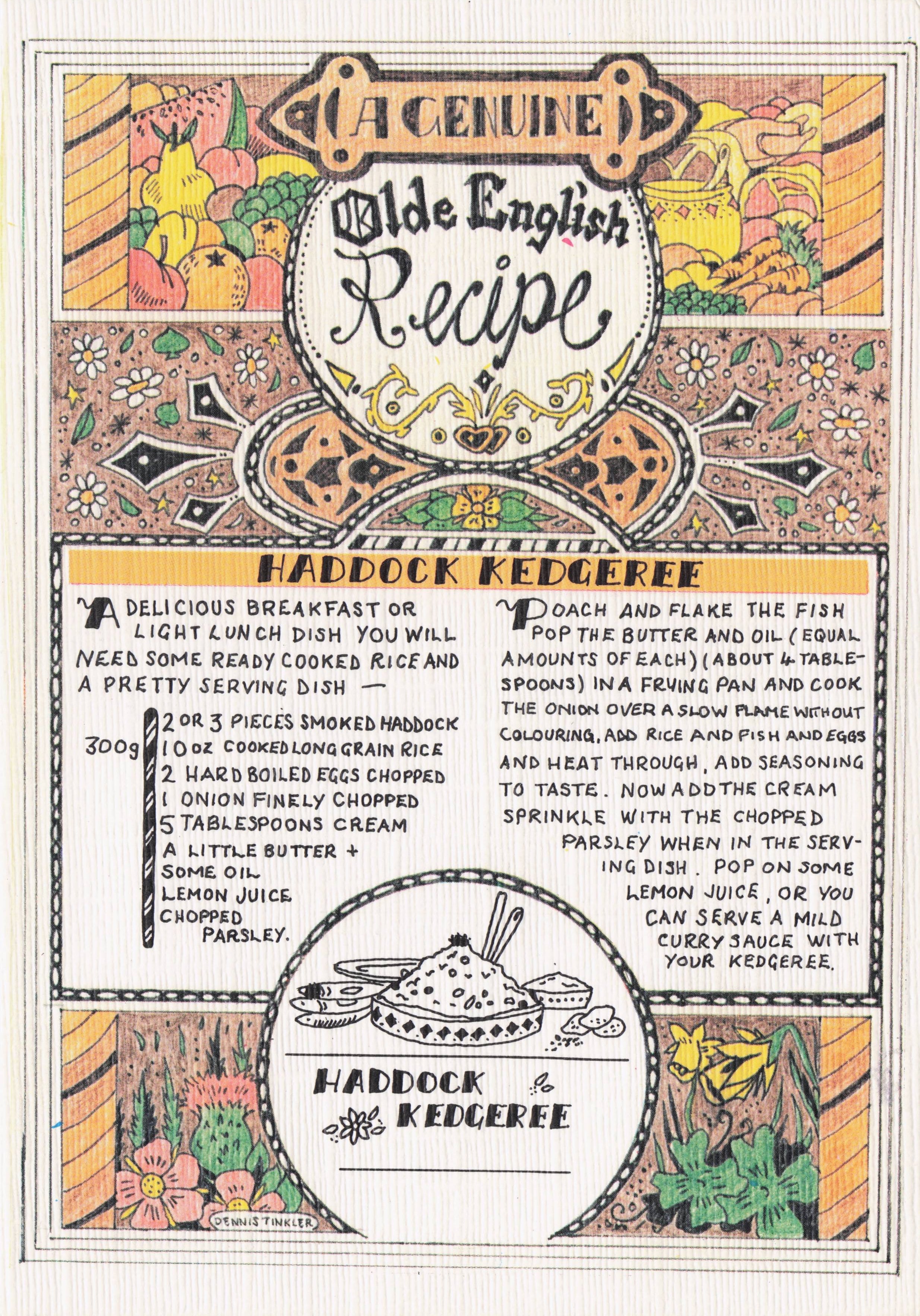 Haddock Kedgeree Fish Edwardian Old Fashioned Recipe Cookery Postcard