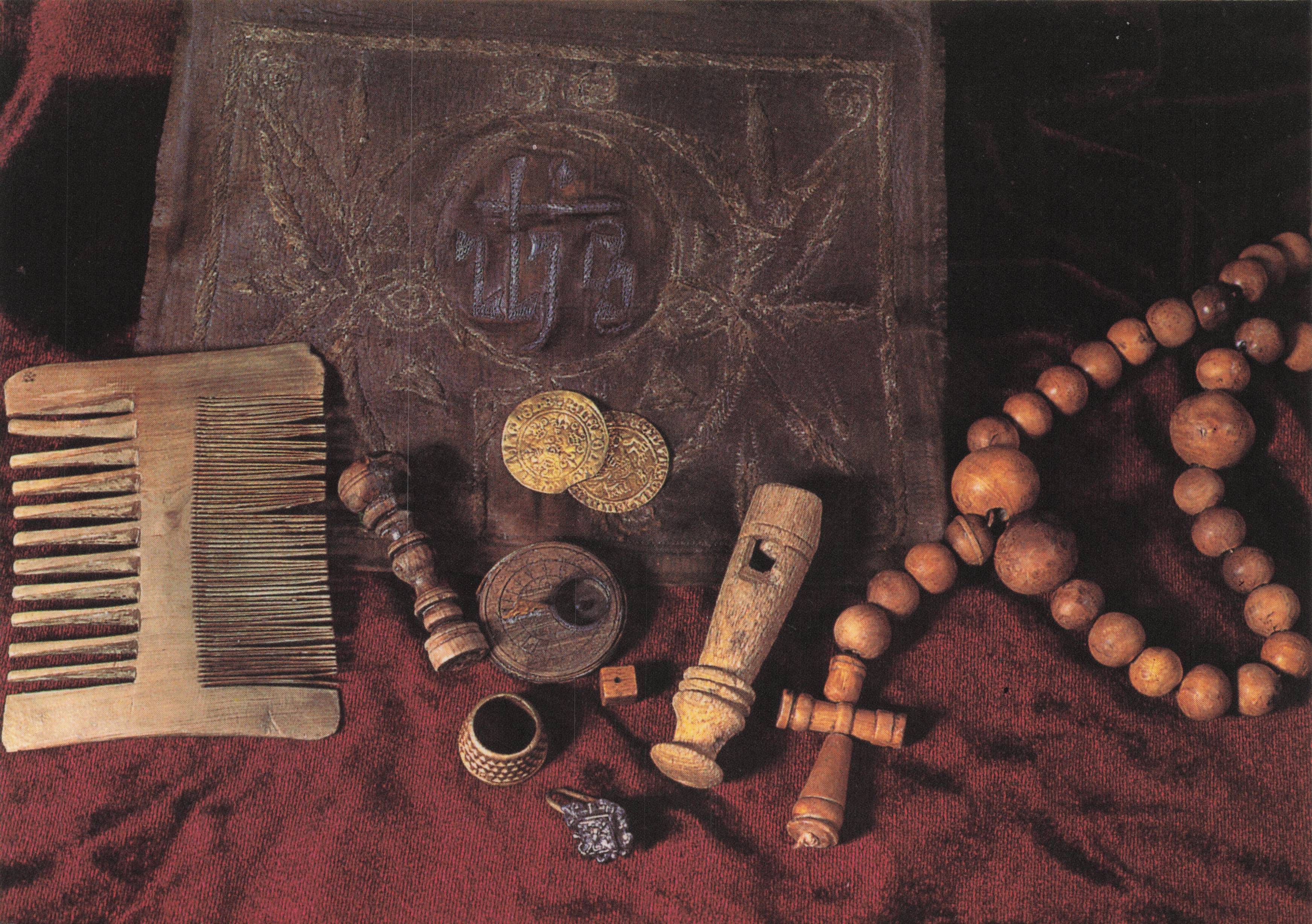 Cross On Beads Antique Coins Ring Old Comb Jewellery of Mary Rose Ship Postcard