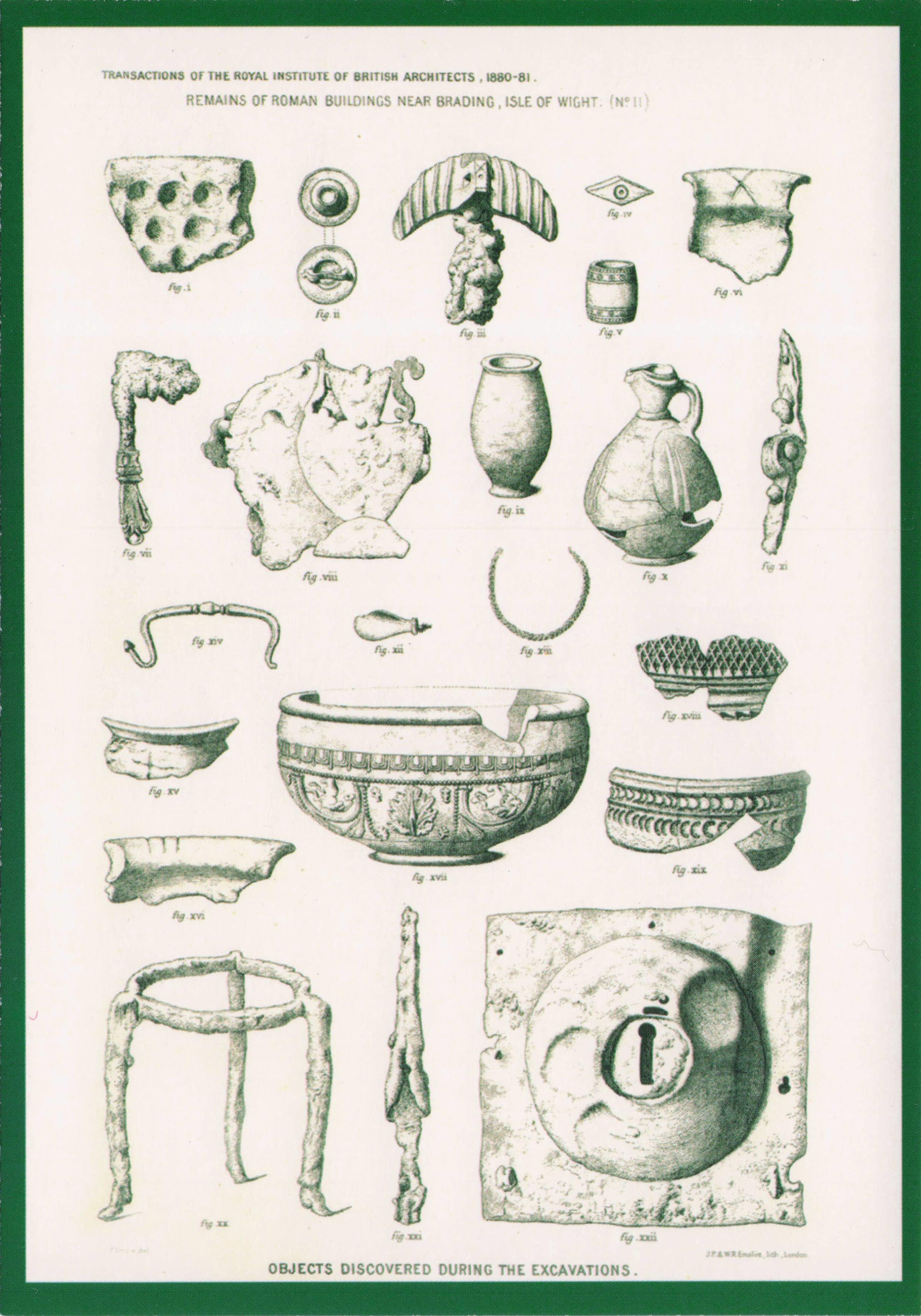 Antique Roman Bowls Artefacts From Brading Rome Villa 1880 Sculpture Postcard
