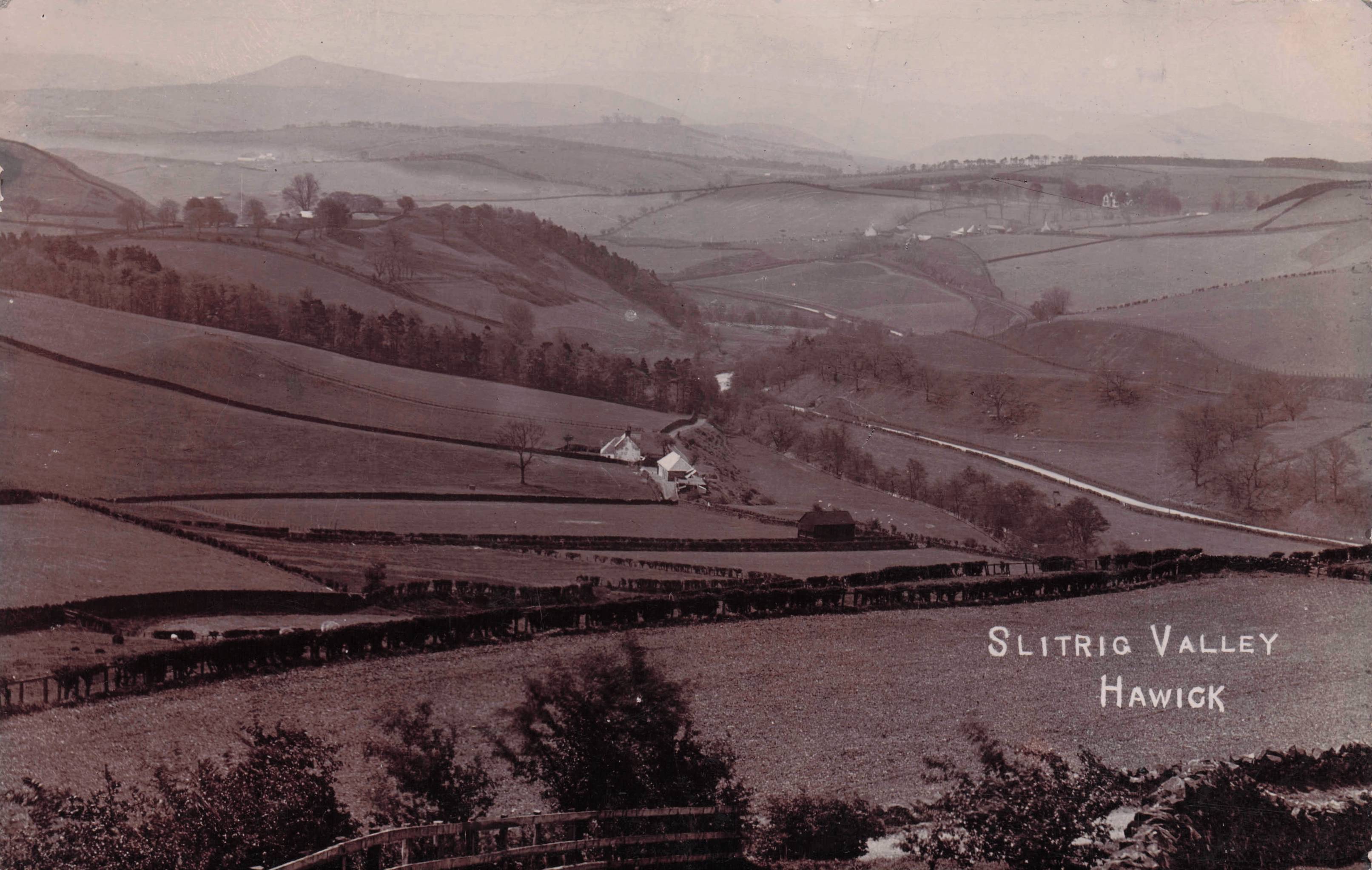 Slitrig Valley Hawick Scotland Antique Aerial Real Photo Postcard