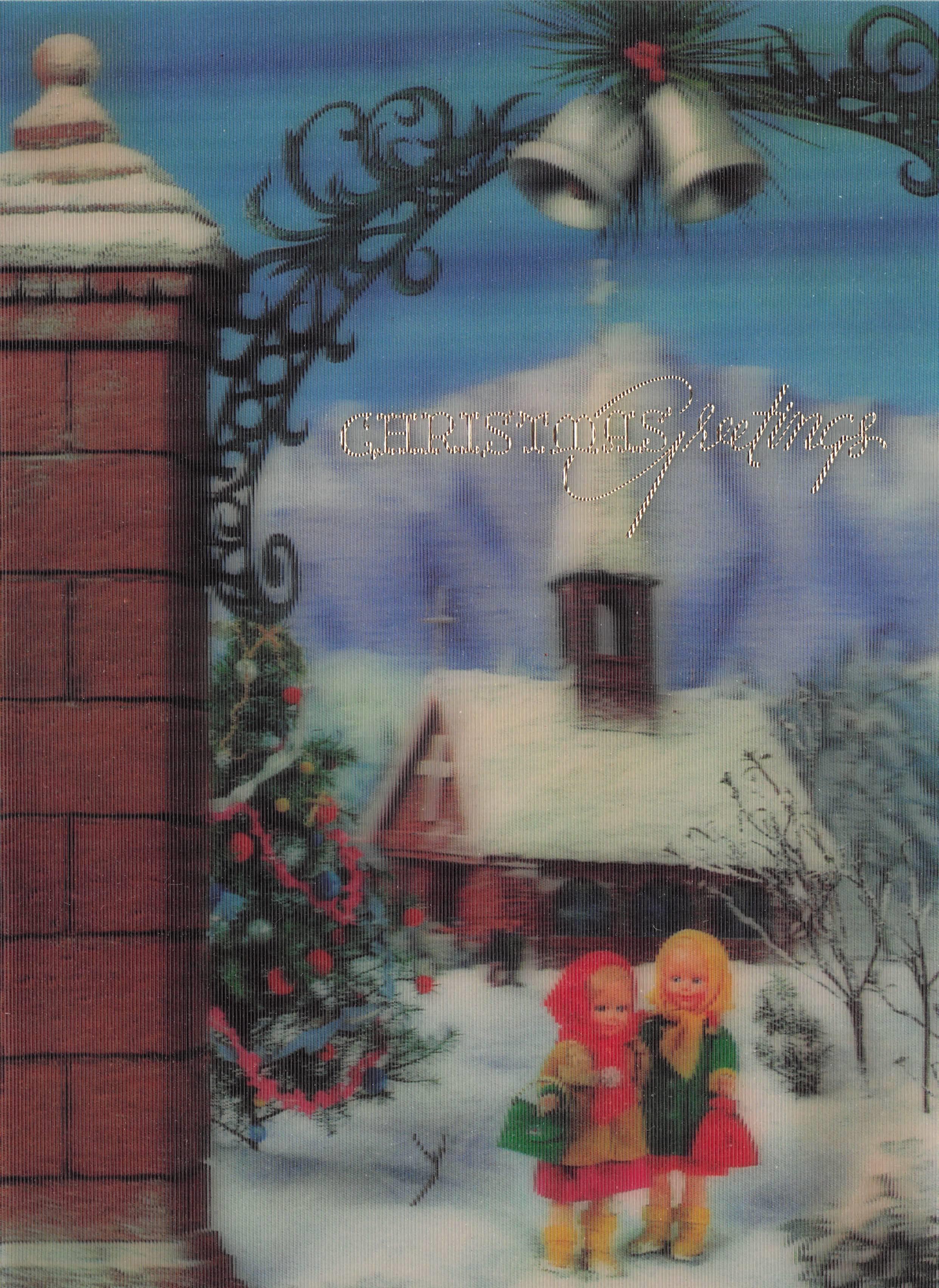 Toy Doll Type Children Christmas Bells Church Snow 3D 1960s Postcard