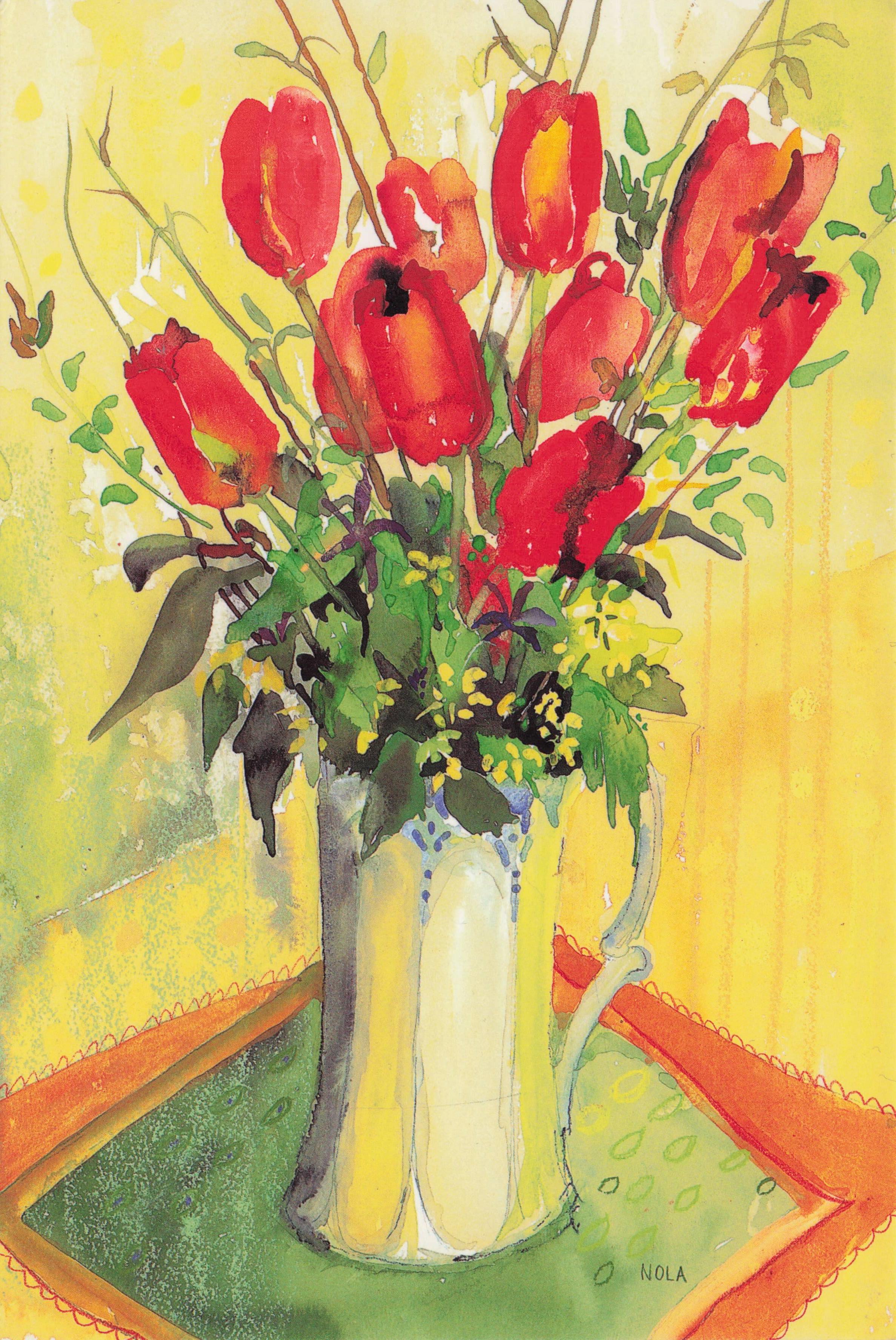 Nola Armstrong Surrey Artist Red Tulips Still Life Painting Postcard