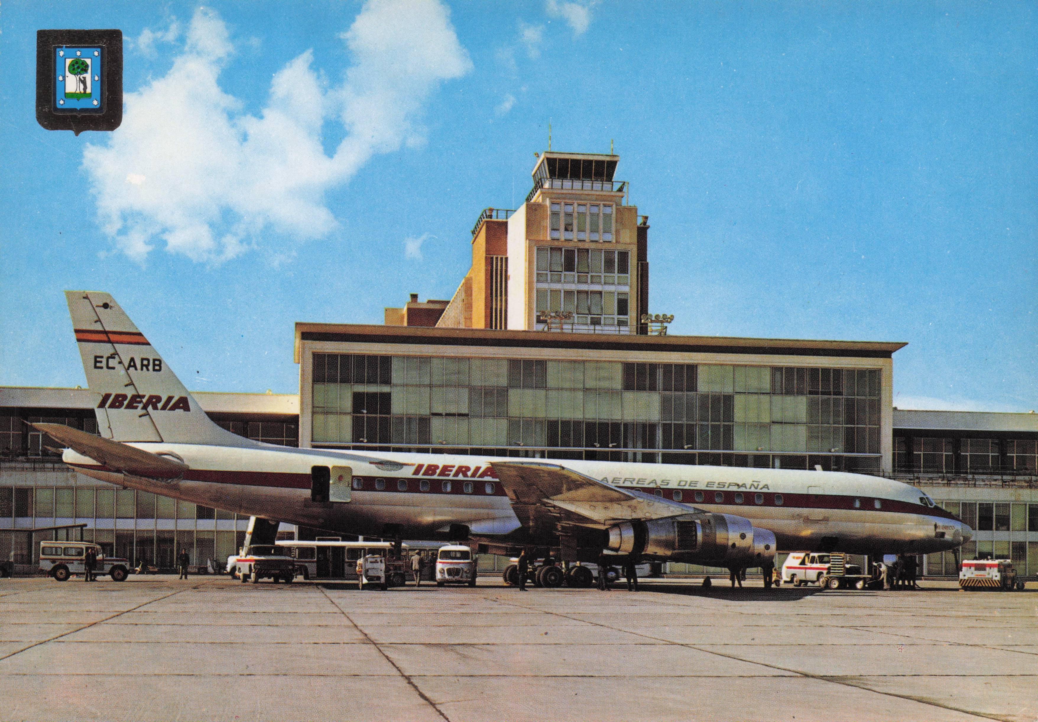 Madrid Airport Spanish Aeropuerto Iberia Airlines Plane Postcard