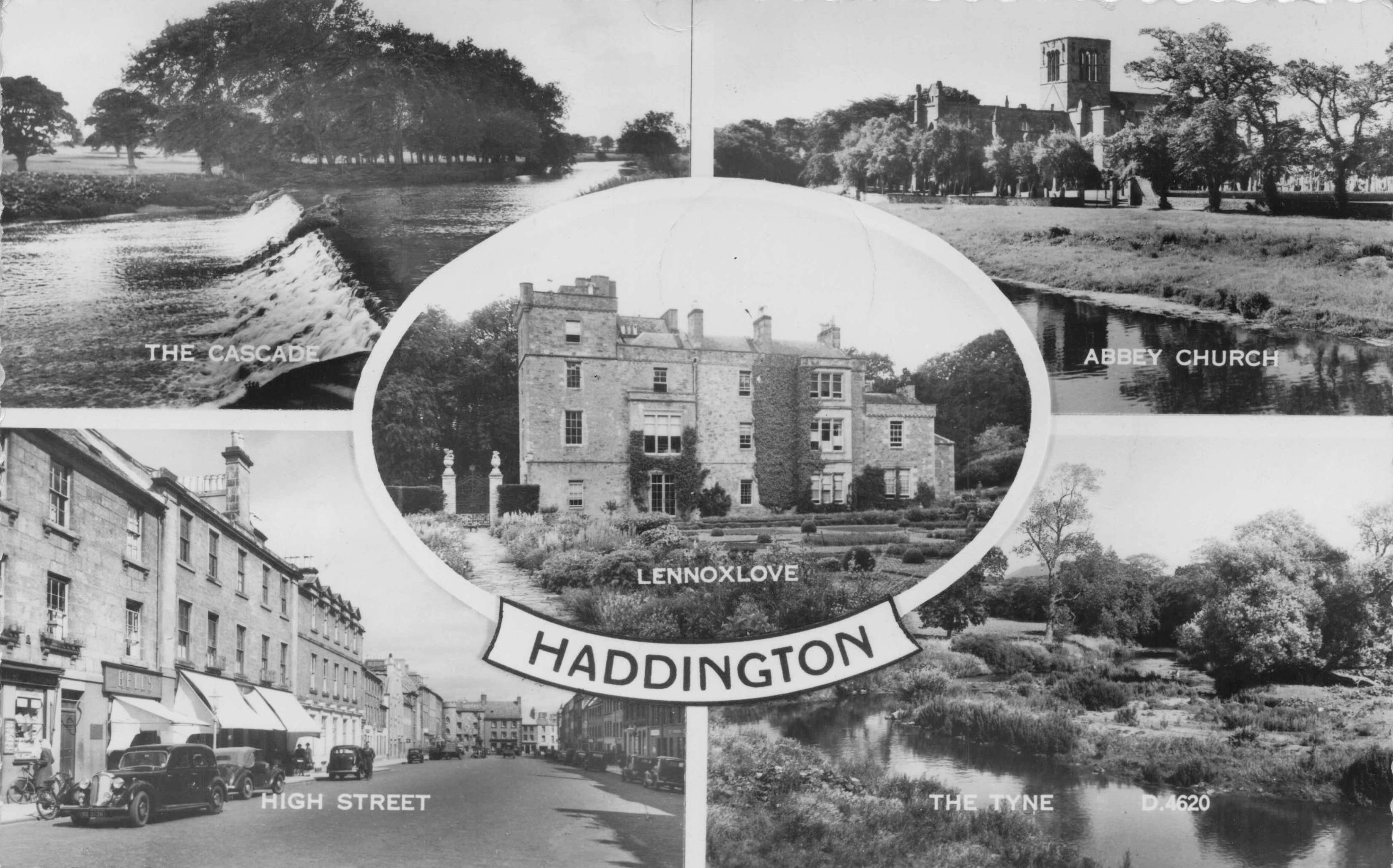 Haddington High Street Shops Tyne Church Cascade Valentines Scottish RPC Postcard