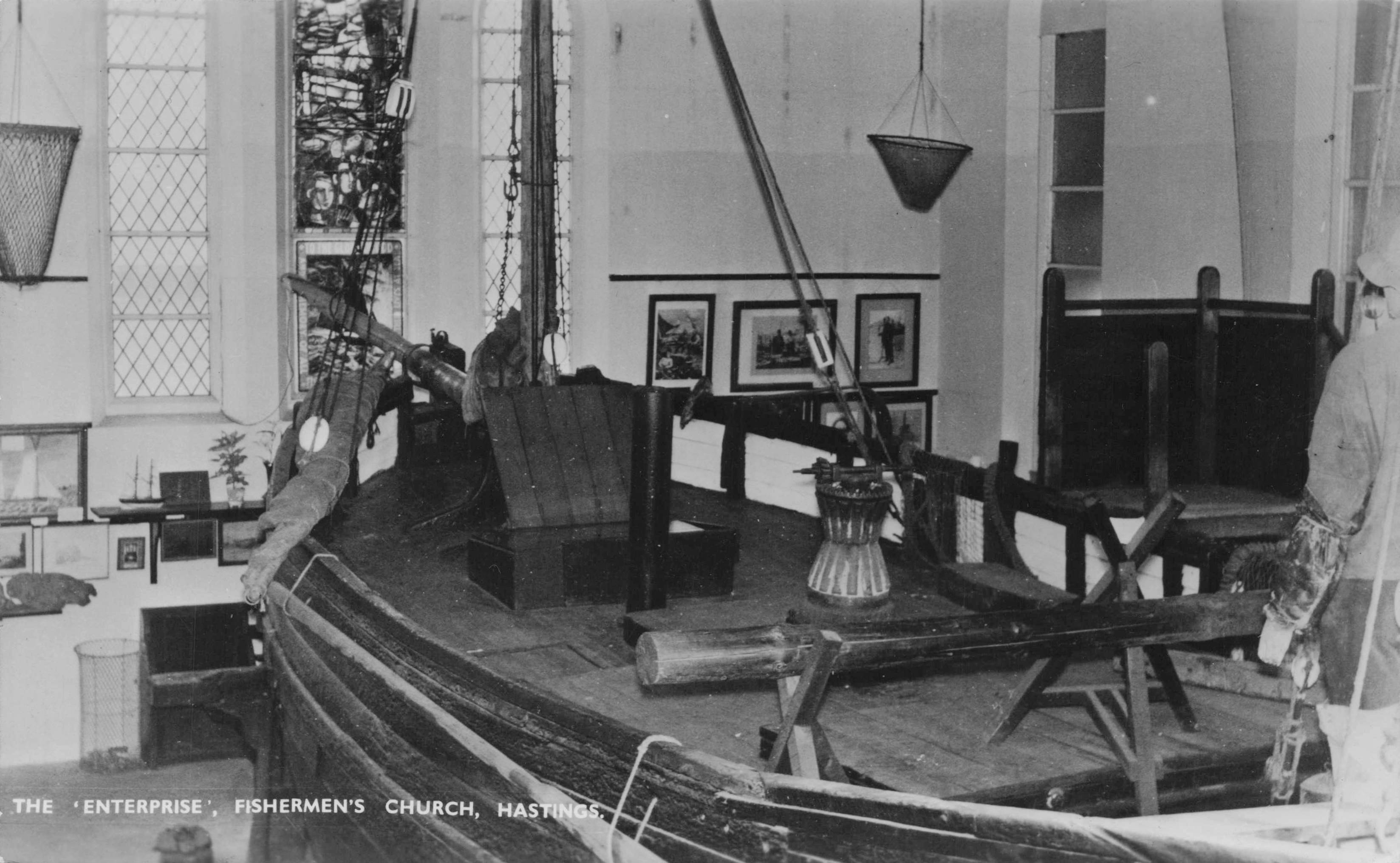 Enterprise Boat Ship in Fishermans Church Hastings Sussex Old RPC Postcard