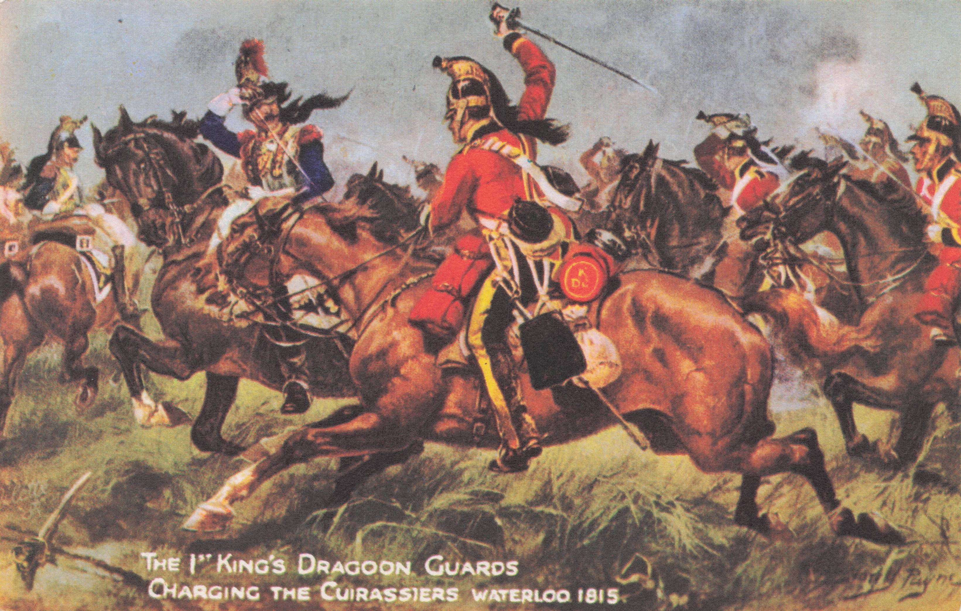 First Dragoon 1st Guards Charging The Cuirassiers Waterloo Tucks Old Postcard