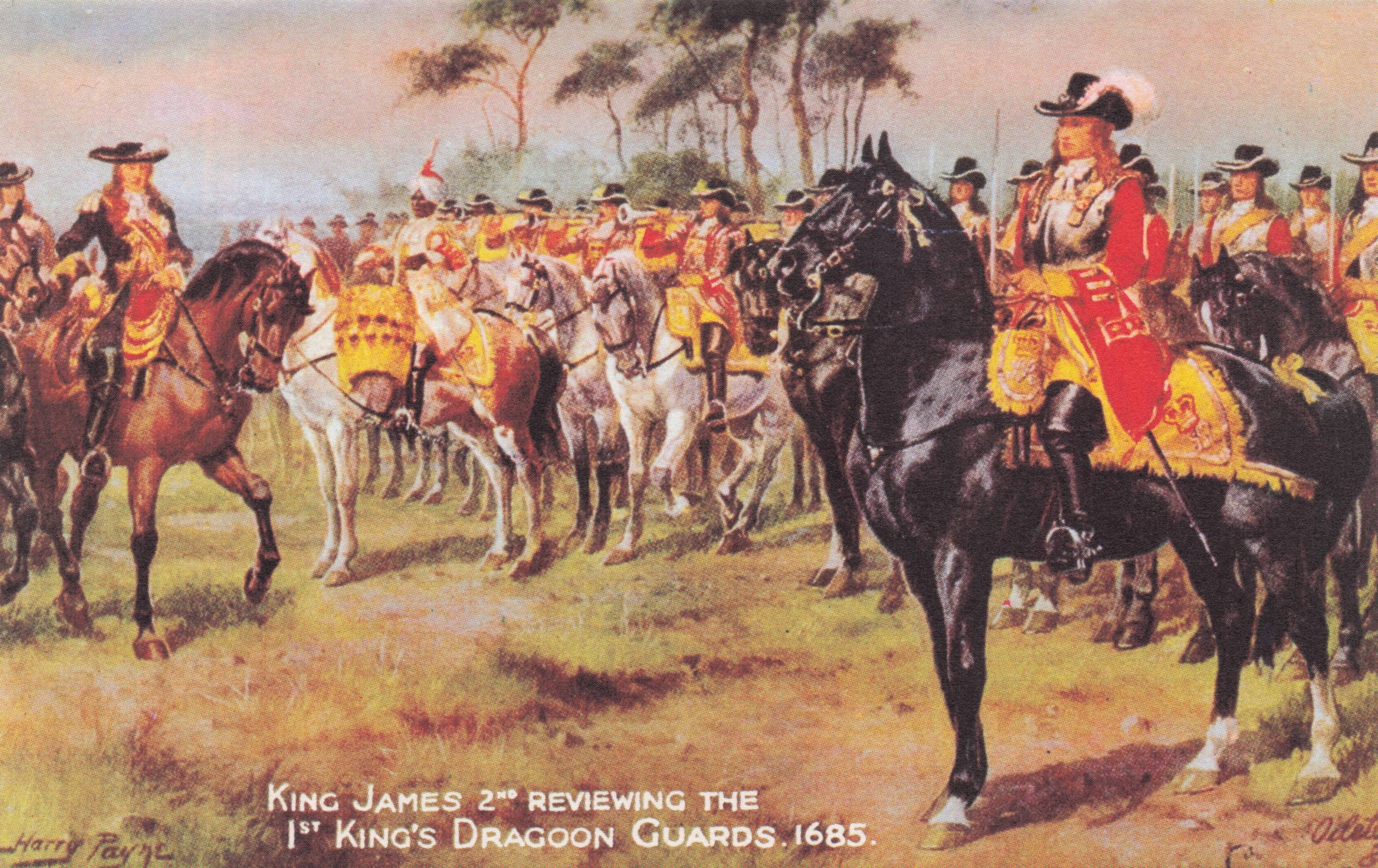 King James 2nd Reviewing 1st King Dragoon Guards Tucks Harry Payne Postcard